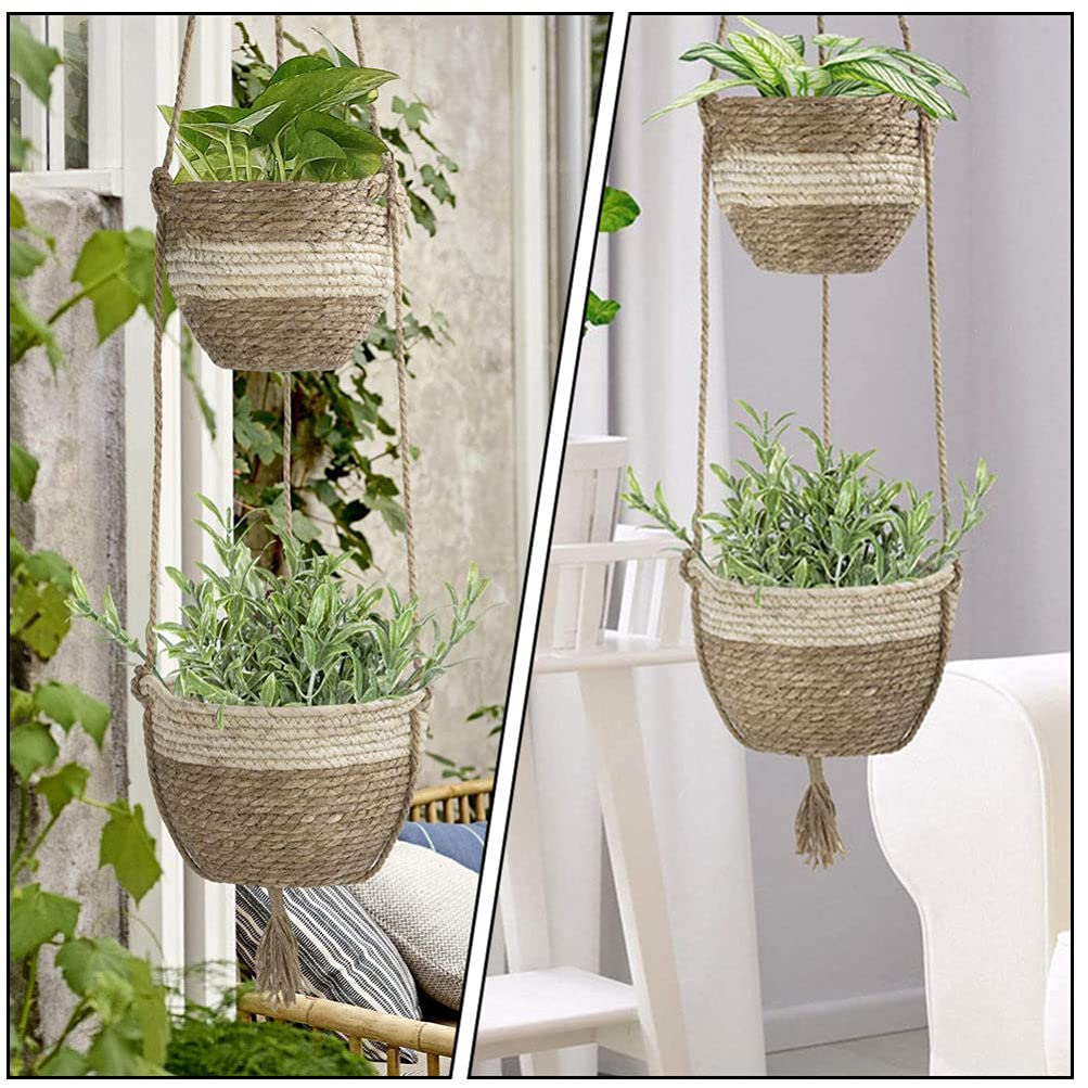 DOITOOL 1 Set Hanging Rattan Flower Pot - Foldable Woven Basket Planter for Chlorophytum, Wall Decor & Clothes Storage | Perfect for Indoor Plants, Home Organization & Small Space Gardening