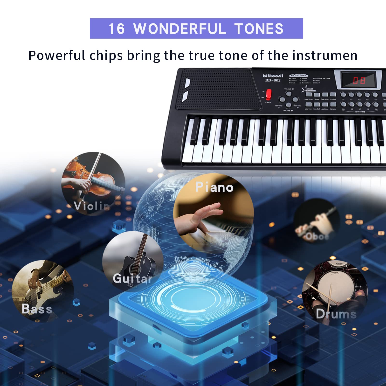 61-Key Portable Digital Piano Keyboard for Beginners with Built-In Dual Speakers & Microphone - Perfect for Home Practice, Music Lessons, and Live Performances