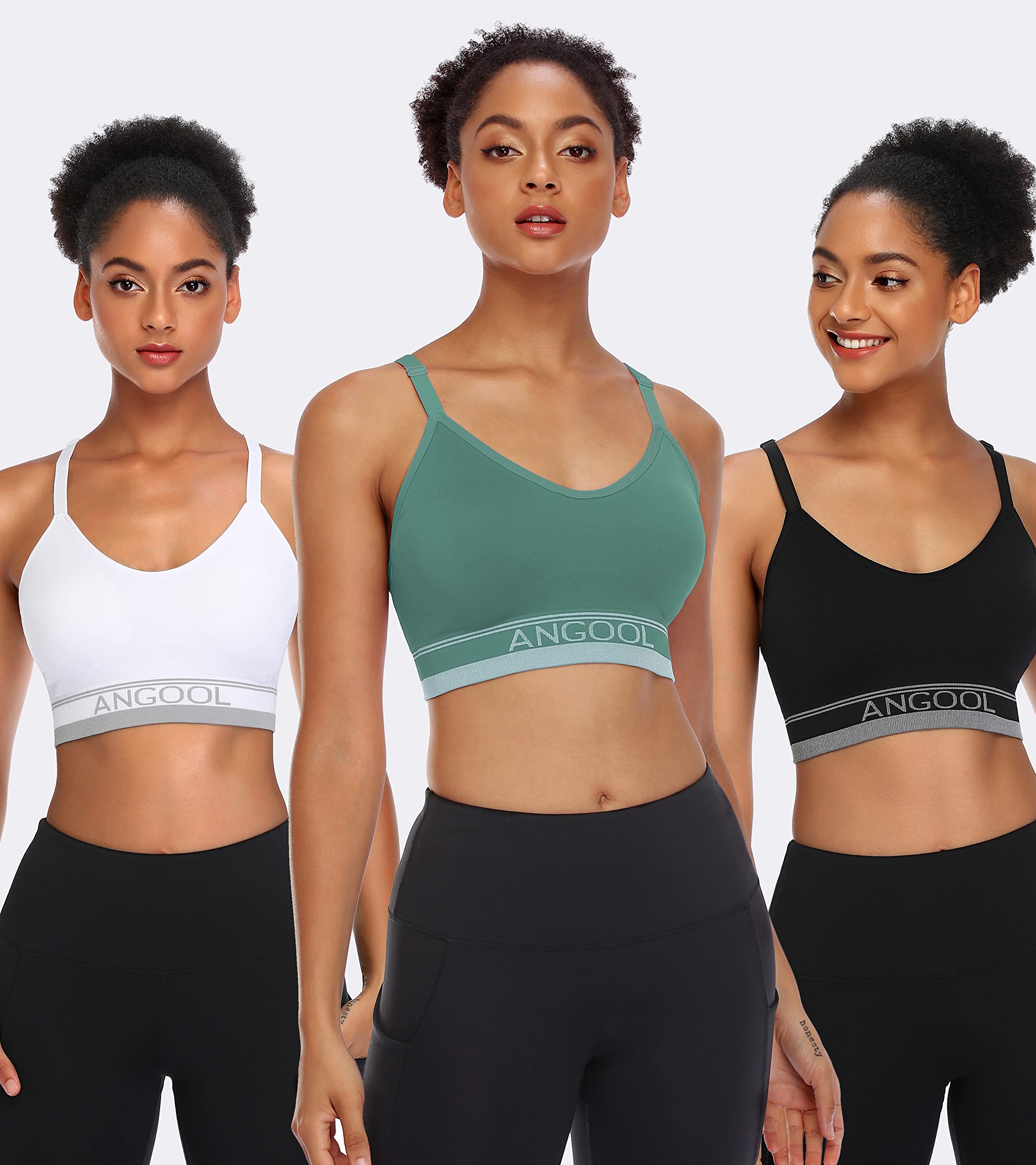 ANGOOL Women's Longline Sports Bra - Medium Support Wirefree Yoga Bra with Adjustable Straps & Padding | Perfect for Gym, Running, Pilates & Everyday Wear