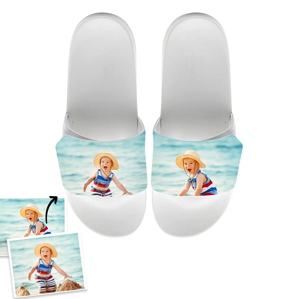 Custom Photo Slides Sandals - Personalized Text & Picture Flip Flops for Women, Men & Kids - Comfortable Bathroom & Shower Slippers for Home, Beach & Pool Use