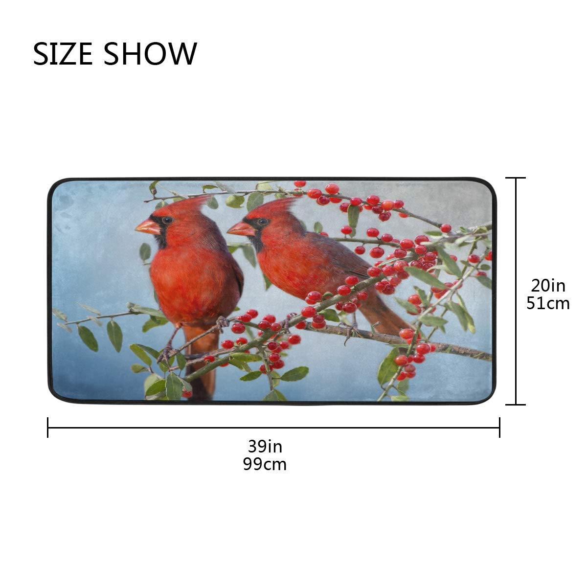 Susiyo Northern Cardinals Red Birds Anti-Fatigue Kitchen Mat - Non-Slip, Oil & Stain Resistant, Easy Clean Floor Rug for Indoor/Outdoor Use - Perfect for Kitchens, Bathrooms & Entryways
