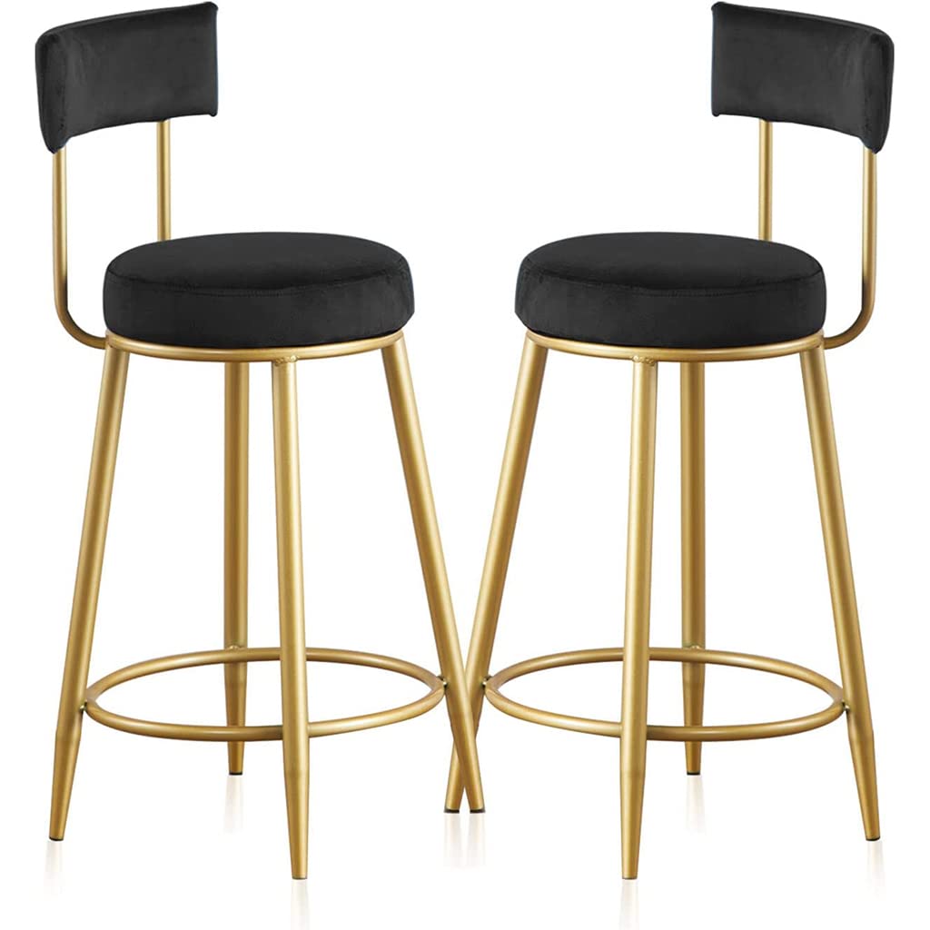 Velvet Upholstered Modern Bar Stools with Golden Metal Legs & Footrest - Counter Height Kitchen Island Stools for Breakfast Nook, Home Bar, Pub & Restaurant Dining