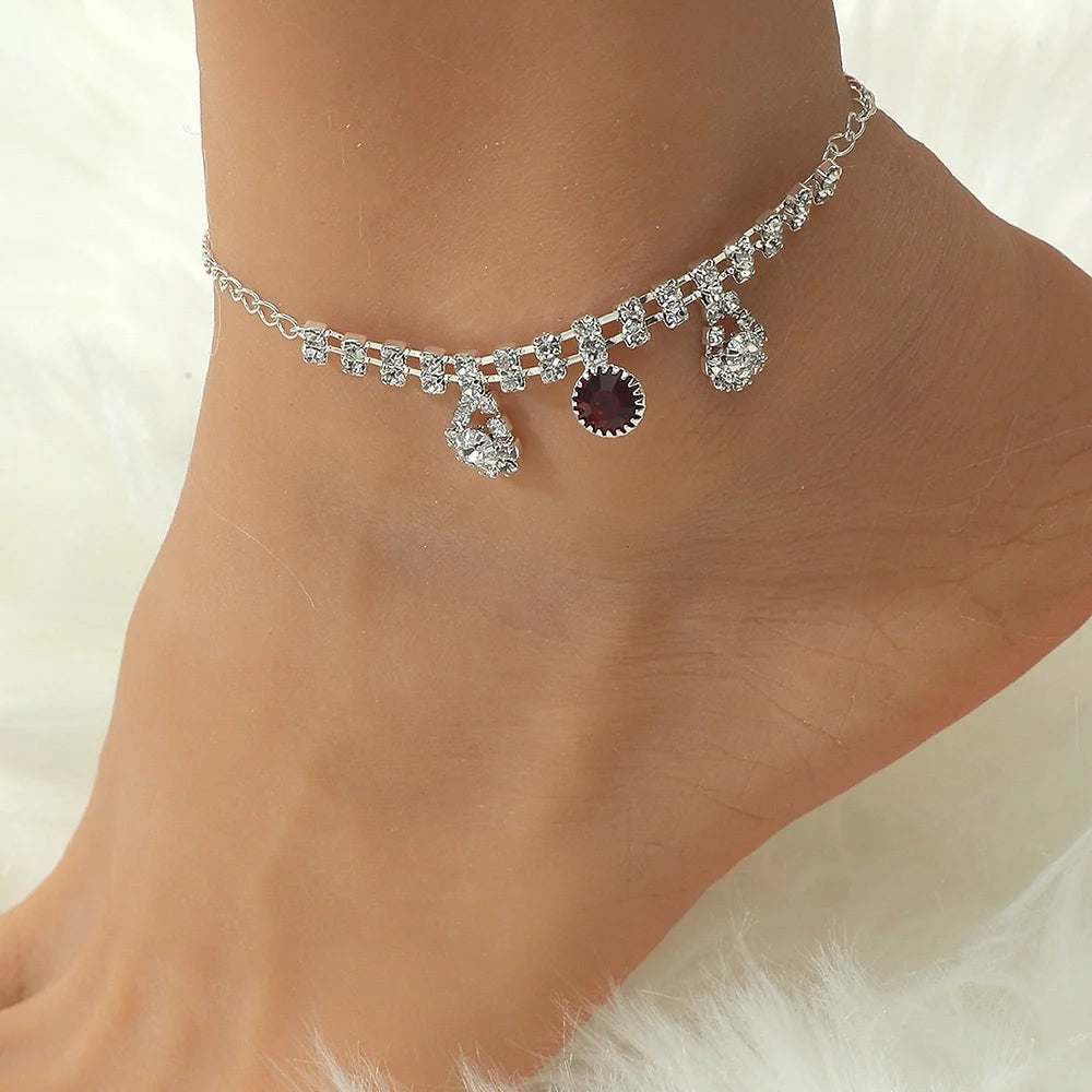Sparkling Rhinestone Heart Pearl Anklet Chain Bracelet for Women - Elegant Adjustable Ankle Bracelet Jewelry Gift | Perfect for Weddings, Beach Parties & Summer Fashion (Style X2103)