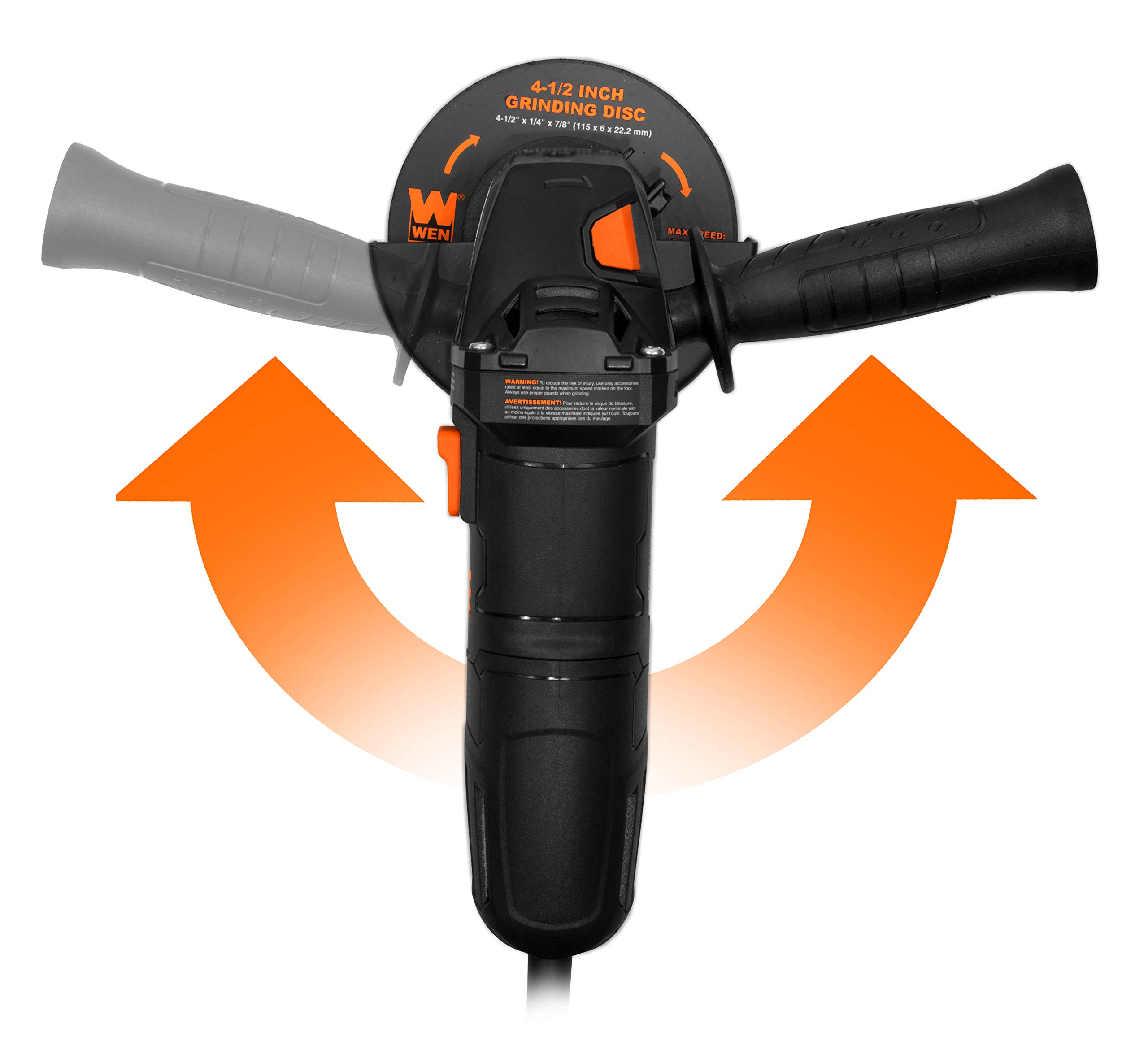 WEN 94475 7.5-Amp 4-1/2-Inch Angle Grinder with Reversible Handle, 3 Grinding Discs & Carrying Case - Black & Orange - Perfect for Metal Cutting, Grinding & Polishing in Construction & DIY Projects