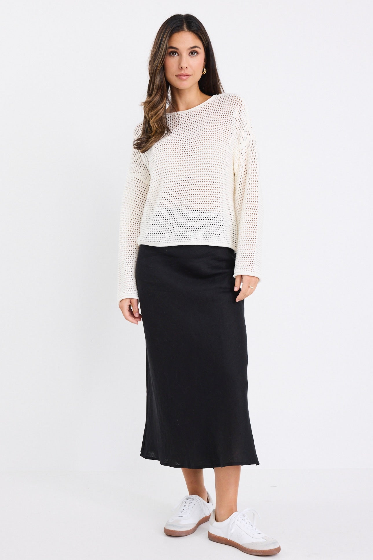 Bliss Black Linen Bias Midi Skirt for Women - Summer Casual A-Line Skirt with Side Slit - Perfect for Office, Date Night & Vacation