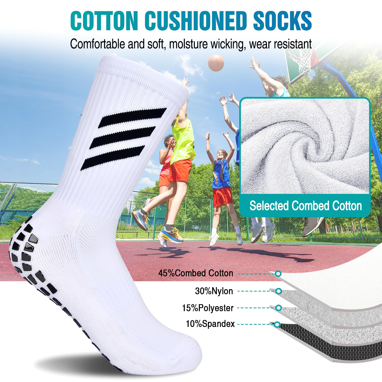 TEUEN Kids Non-Slip Soccer Socks - Breathable Athletic Grip Socks for Boys & Girls - Perfect for Football, Indoor Sports, and Playground Activities