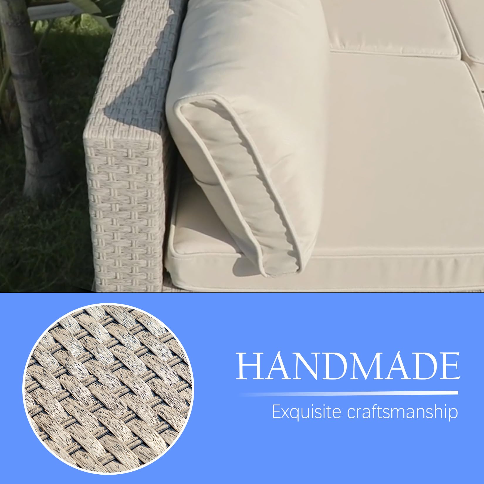 9-Piece Wicker Patio Furniture Set with Waterproof Cushions & Coffee Table - Outdoor Sectional Sofa Conversation Set for Backyard, Garden, Poolside - Beige Rattan Patio Seating for Relaxing & Entertaining