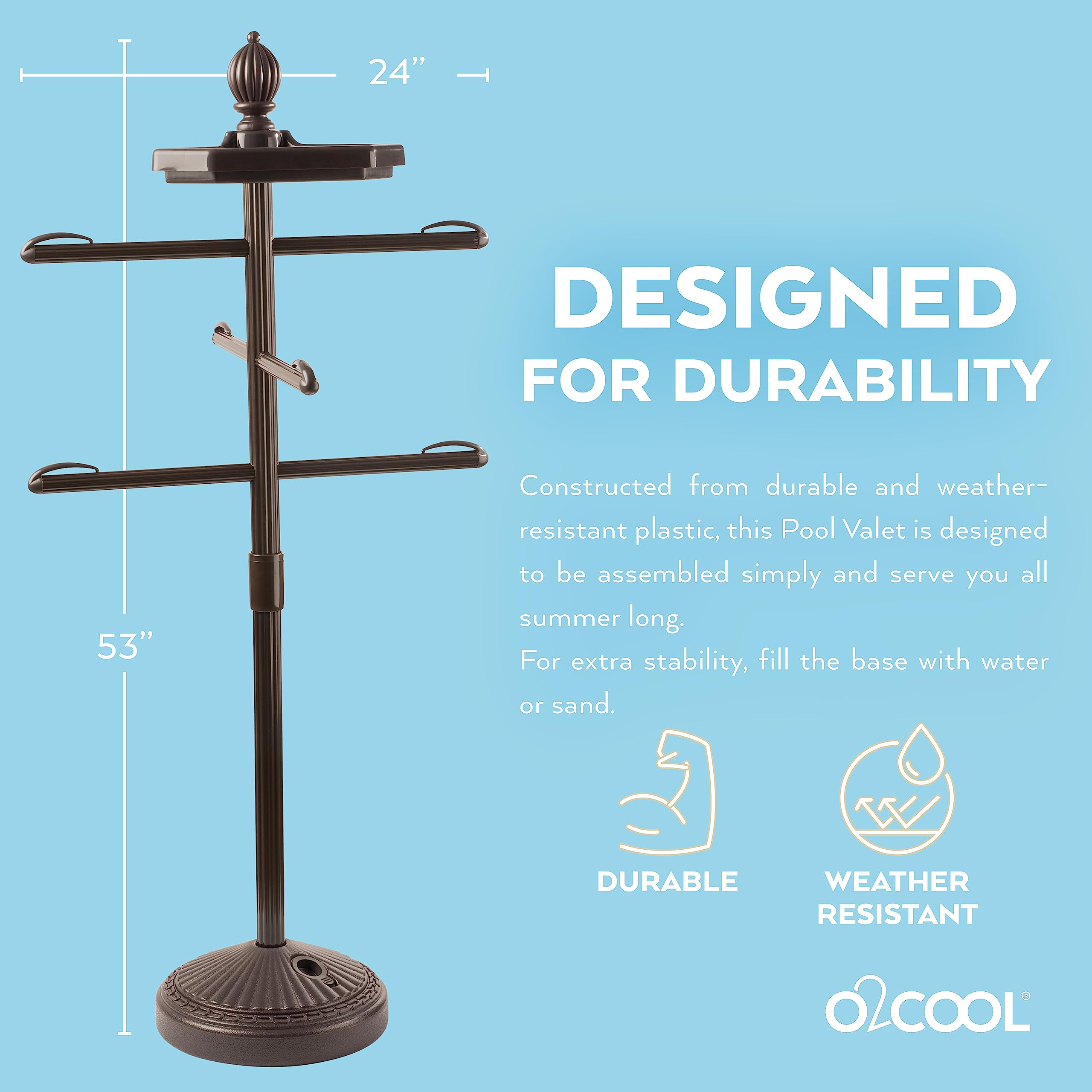 O2COOL Adjustable Pool & Spa Valet with Weighted Base - Bronze Outdoor Towel Holder for Patio, Poolside & Beach - Perfect for Swimming Pools, Hot Tubs & Backyard Lounging