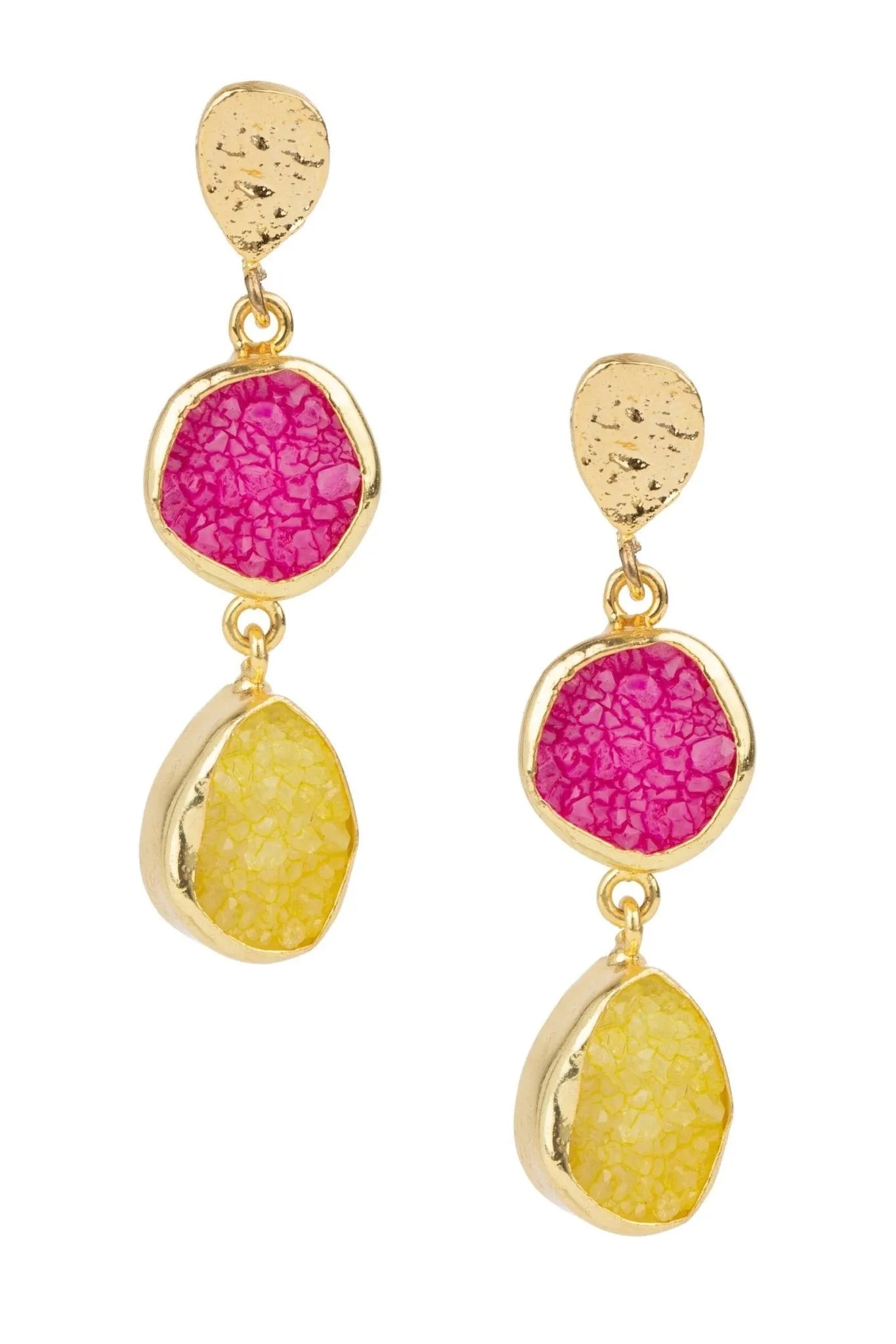 Two Tone Double Druzy Drop Earrings for Women – Elegant Dangle Jewelry for Party, Wedding & Everyday Wear