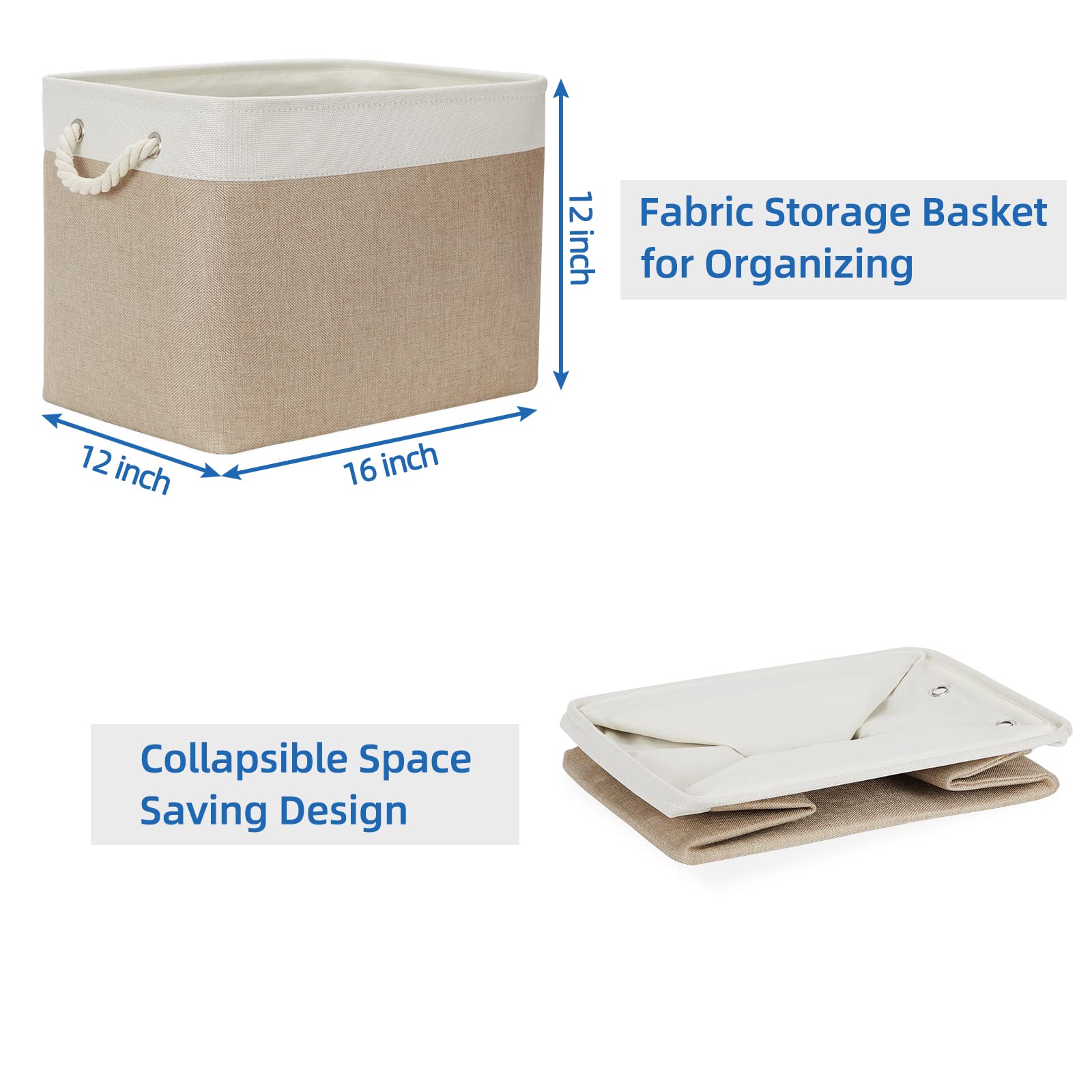 6-Pack Small Fabric Storage Baskets with 2 Decorative Bins - White & Khaki (11.8