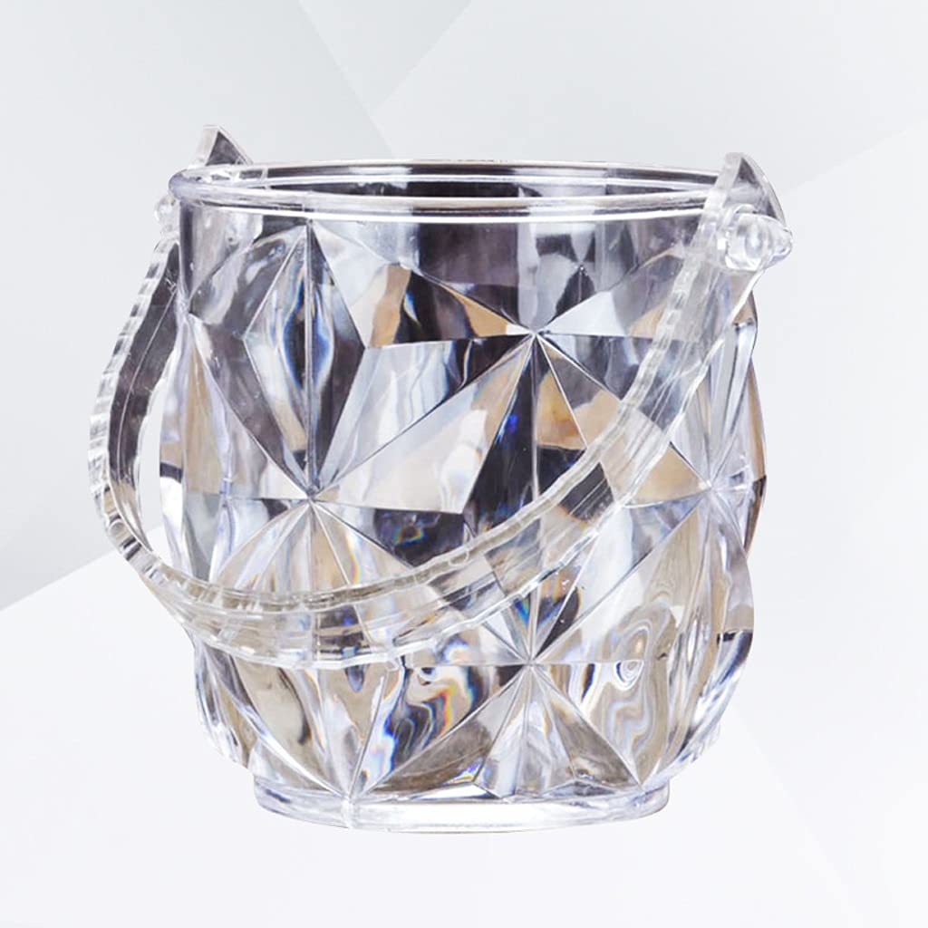 Portable Round Acrylic Ice Bucket with Ice Tong Set - Diamond Grain Design for Cocktails, Parties & Home Bar - Transparent Ice Container for KTV, Bars & Entertaining