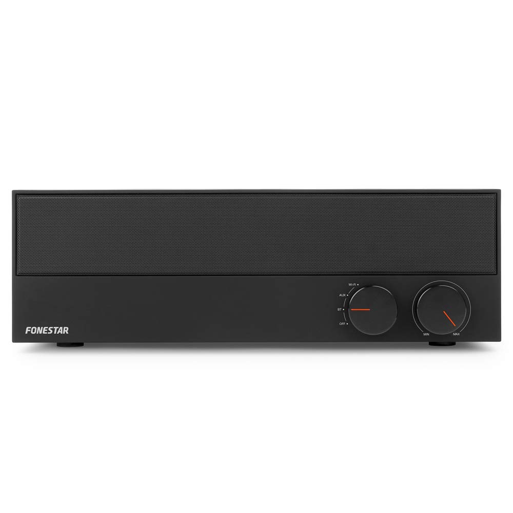 FONESTAR Wireless Smart Speaker with WiFi & Bluetooth, Multiroom Music System, Hi-Fi Audio, Subwoofer, NFC, Internet Radio & USB Charging - Black | Perfect for Home, Kitchen, Living Room & Outdoor Parties