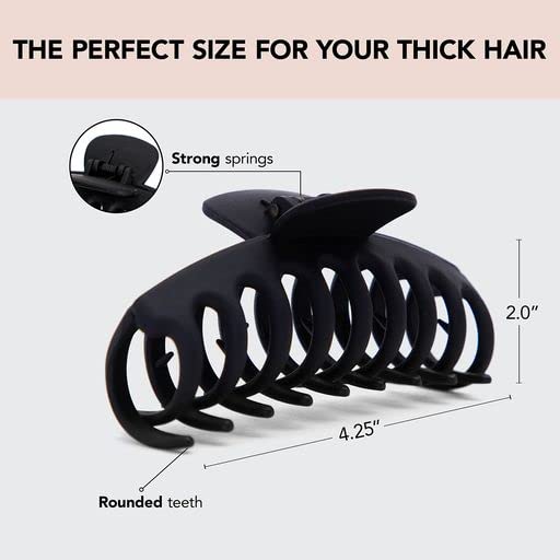 Kitsch Recycled Plastic Large Oversized Matte Hair Clips for Women & Girls - Strong Hold Big Claw Clips for Thick Hair (Black) | Perfect for Updos, Ponytails & Everyday Hairstyles