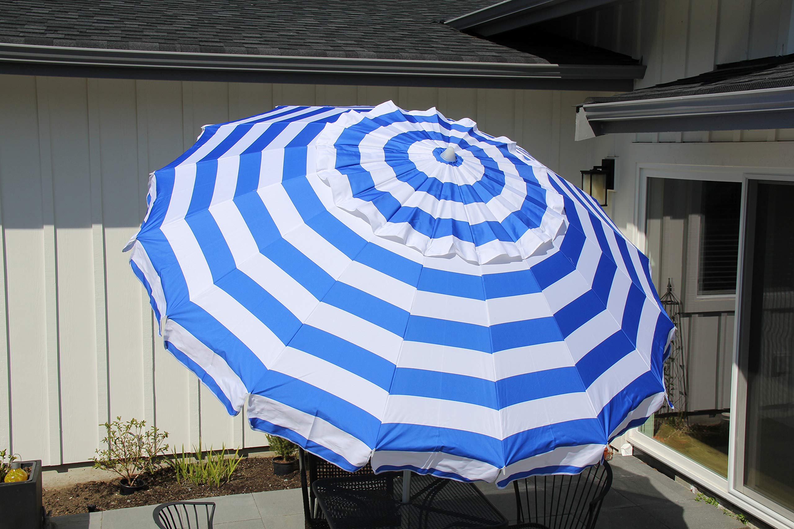 Heininger Deluxe 8 ft Royal Blue and White Stripe Patio Umbrella - UV Protection Outdoor Beach Umbrella for Pool, Garden, Backyard, and Seaside Use