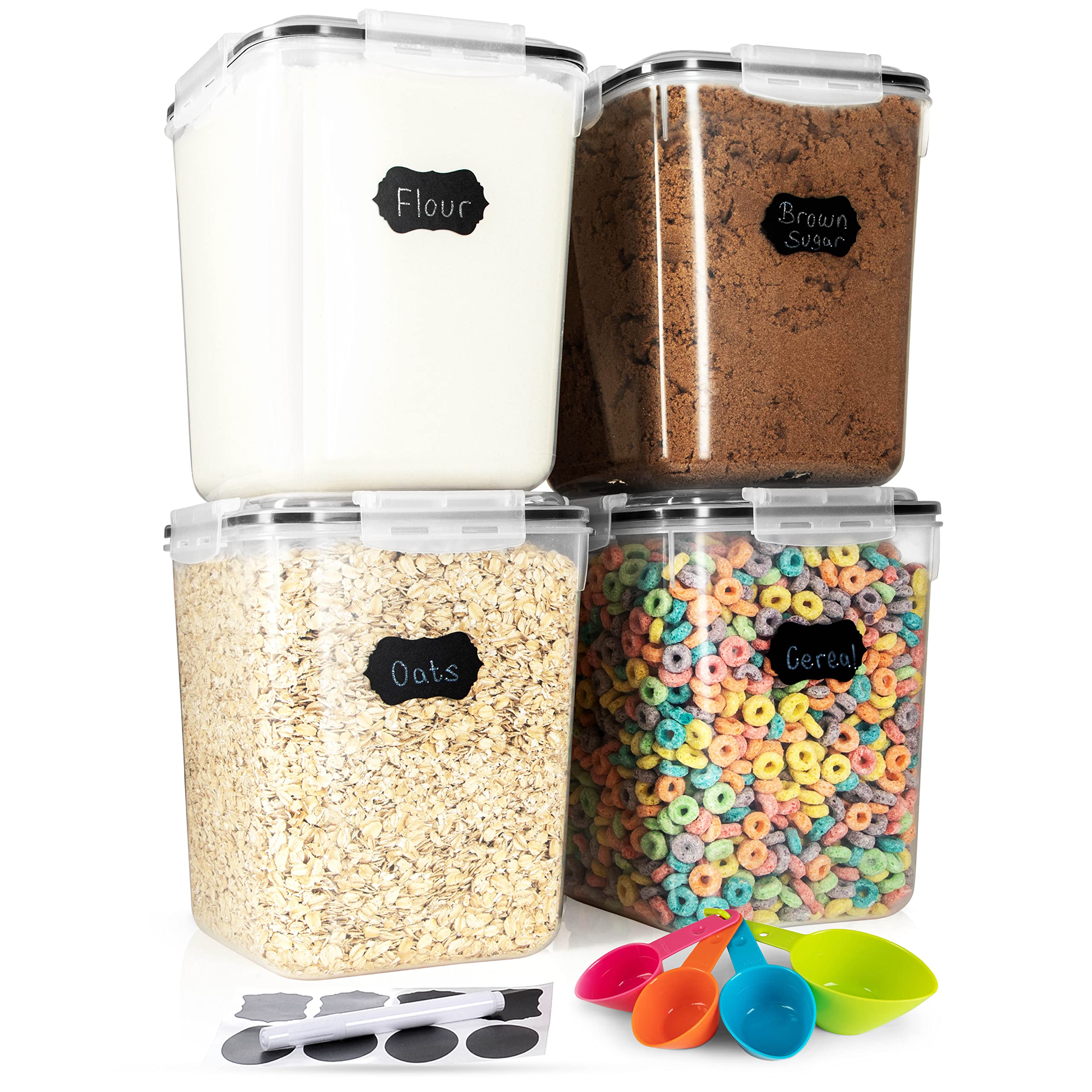 5.3L Airtight Food Storage Containers with Lids (4-Pack) - Flour, Sugar & Rice Kitchen Canisters for Pantry Organization | Perfect for Baking Ingredients, Dry Goods & Bulk Food Storage