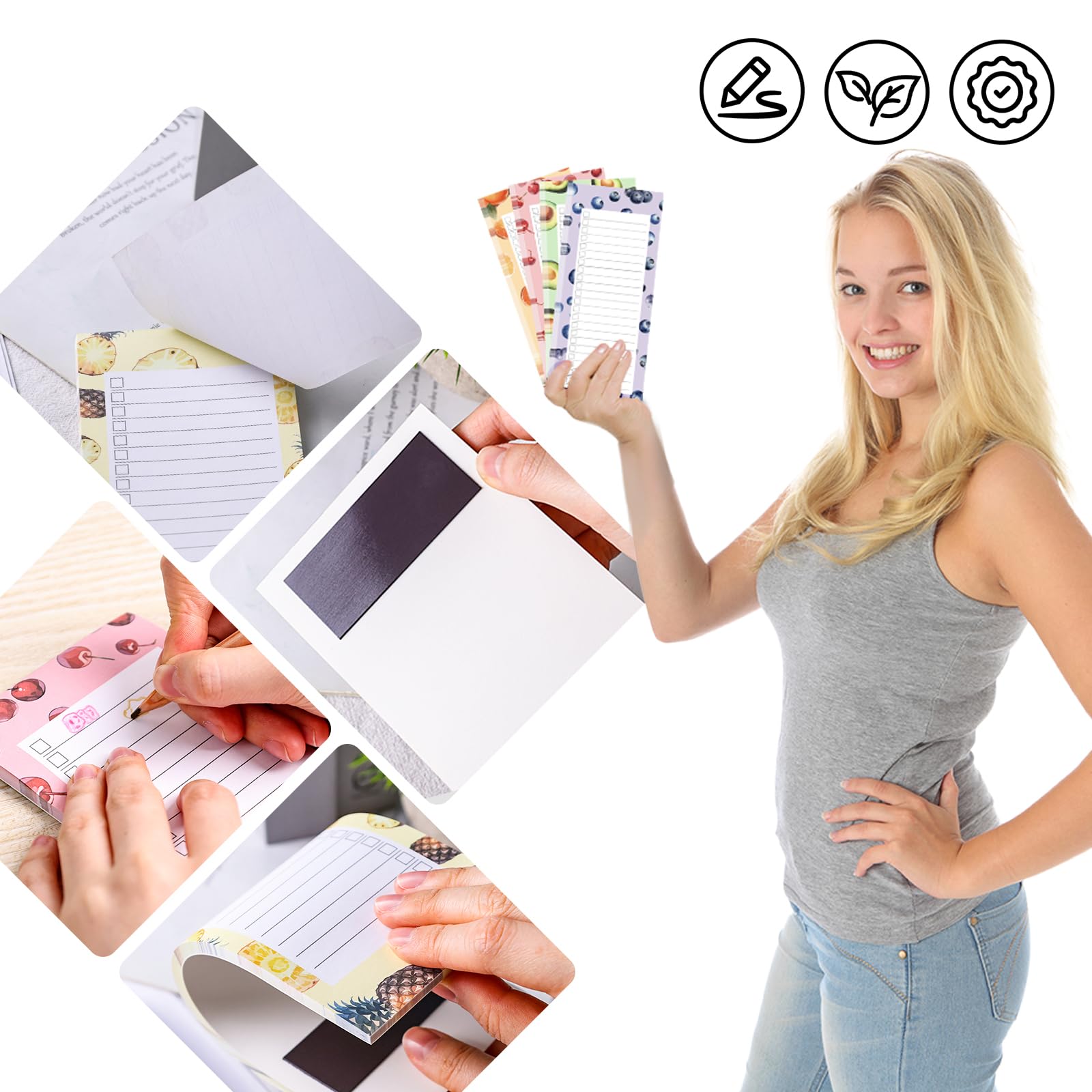Koogel 4-Pack Magnetic Refrigerator Notepads - Cute Fruit Design Memo Pads for Grocery Lists, Shopping Lists & To-Do Reminders (50 Sheets/Pad) - Perfect for Kitchen Organization & Family Message Board