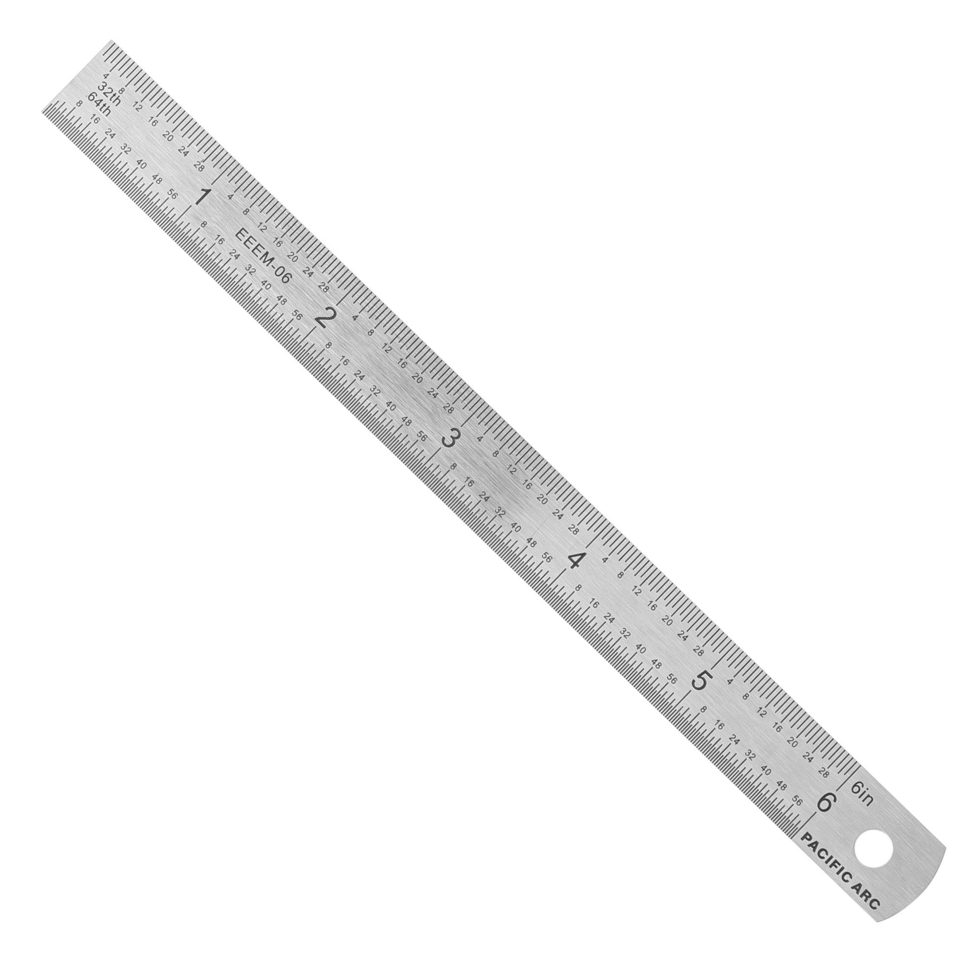 Pacific Arc 6-Inch Stainless Steel Ruler with Inch & Metric Measurements - 32nd & 64th Graduations for Precision Engineering, School Projects & DIY Crafts
