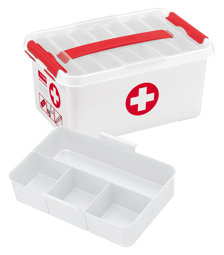 6L First Aid Storage Box with Removable Tray - White & Red for Home, Office, and Emergency Kits - Compact Medical Supply Organizer for First Aid Essentials