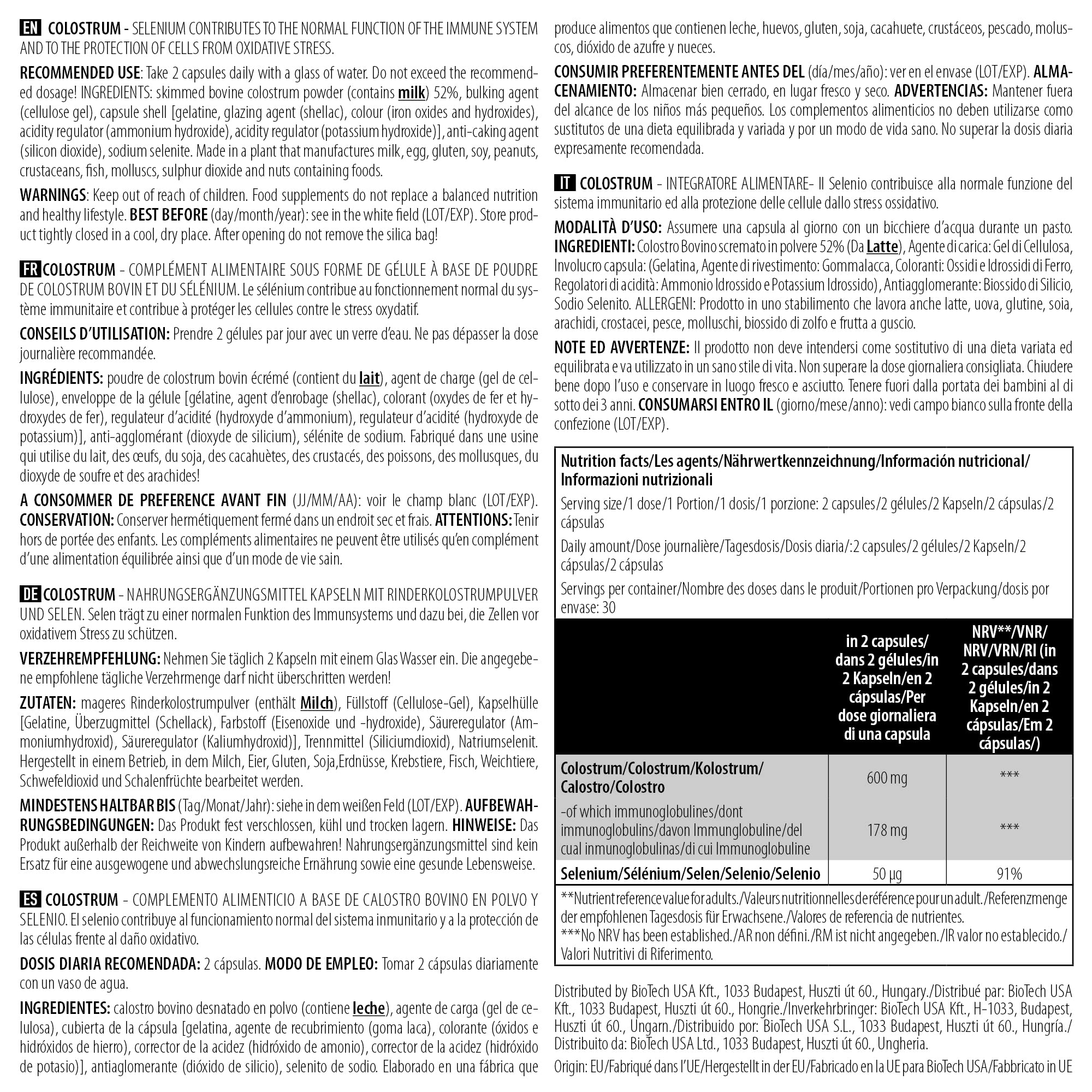 BioTechUSA Colostrum Supplement - 60 Capsules for Immune Support & Gut Health | Boost Wellness & Recovery for Athletes & Active Lifestyles