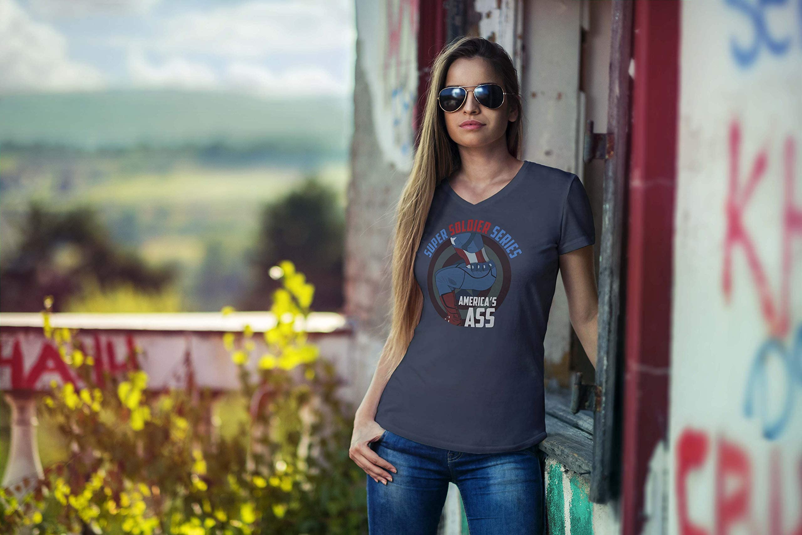 America's Ass Women's V-Neck Fitted Shirt - Slim Fit Stretchy T-Shirt for Women | Casual & Work Wear | Perfect for Office, Date Night & Everyday Outfits