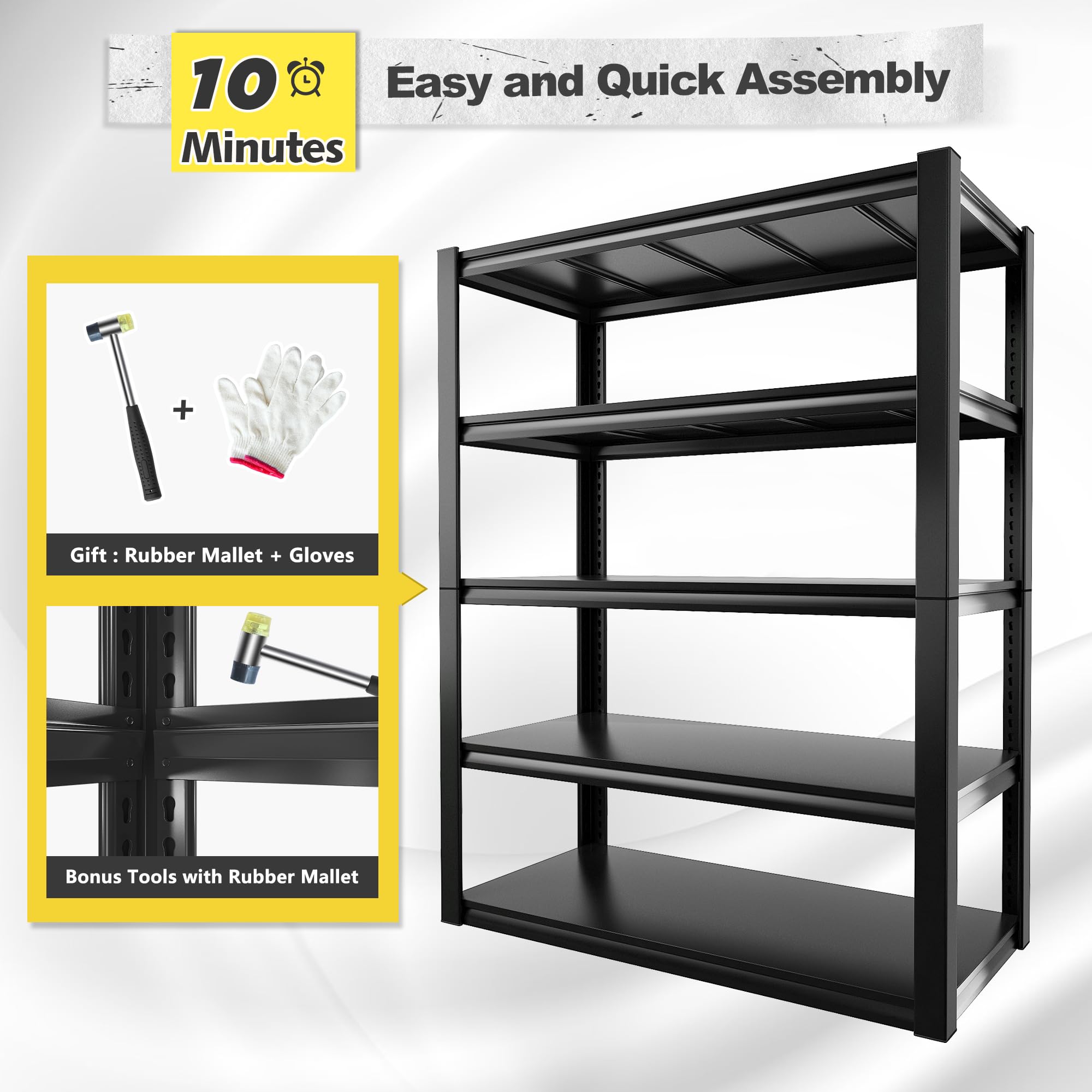 REIBII Heavy Duty 5-Tier Metal Storage Shelves 72
