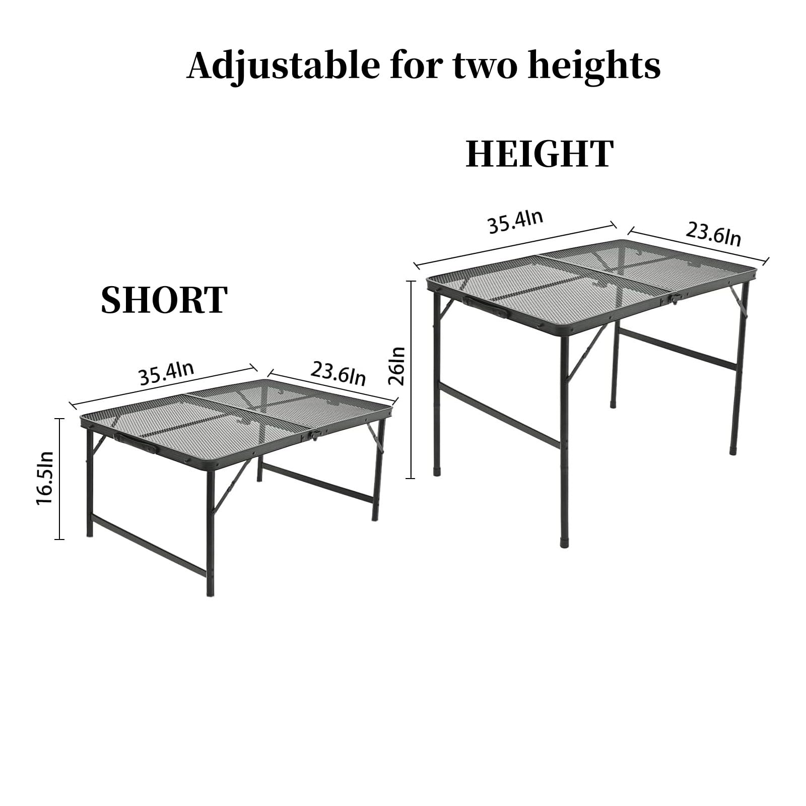Portable Folding Camping Table with Adjustable Height & Mesh Desktop - Lightweight Picnic Table for Outdoor BBQ, Tailgating, Beach & Backyard (23.6