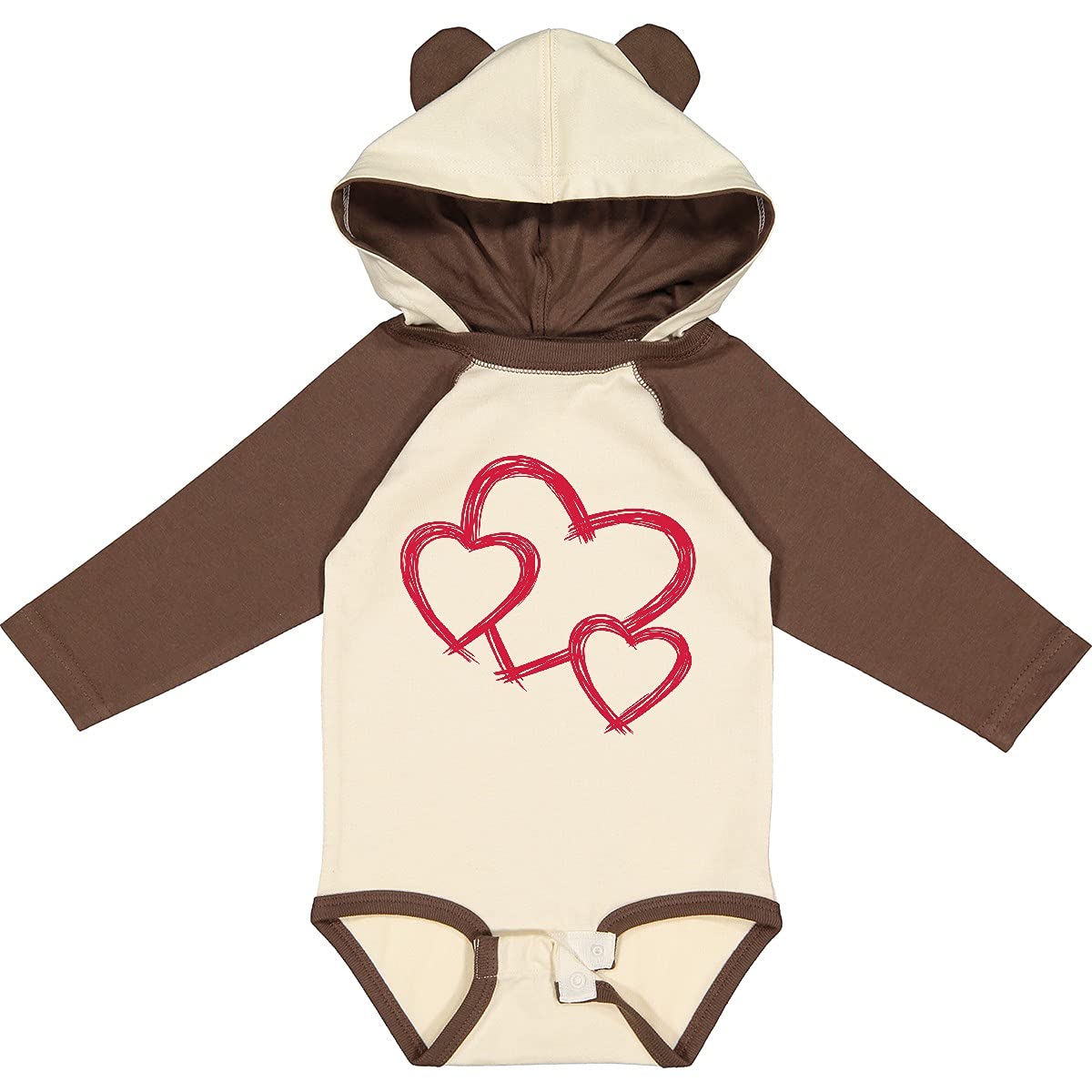 Inktastic 3 Red Hearts Long Sleeve Baby Bodysuit - Soft Cotton Onesie for Newborns & Infants, Perfect for Valentine's Day, Family Photos & Special Occasions