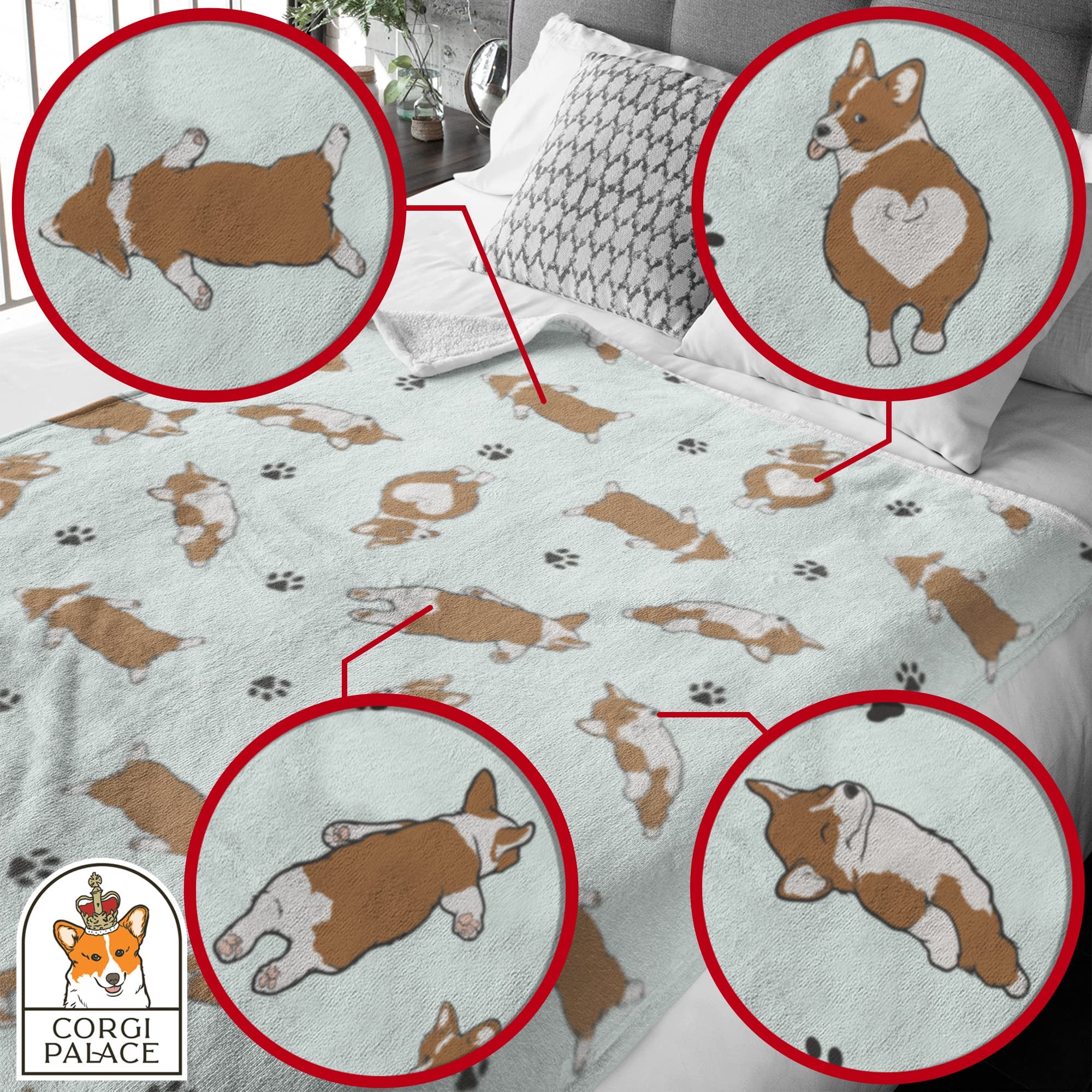 Corgi Sherpa Blanket - Ultra Soft Fluffy Throw Blanket with Adorable Corgi Design | Perfect Gift for Dog Lovers | Cozy Home Decor for Bed, Sofa & Winter Nights
