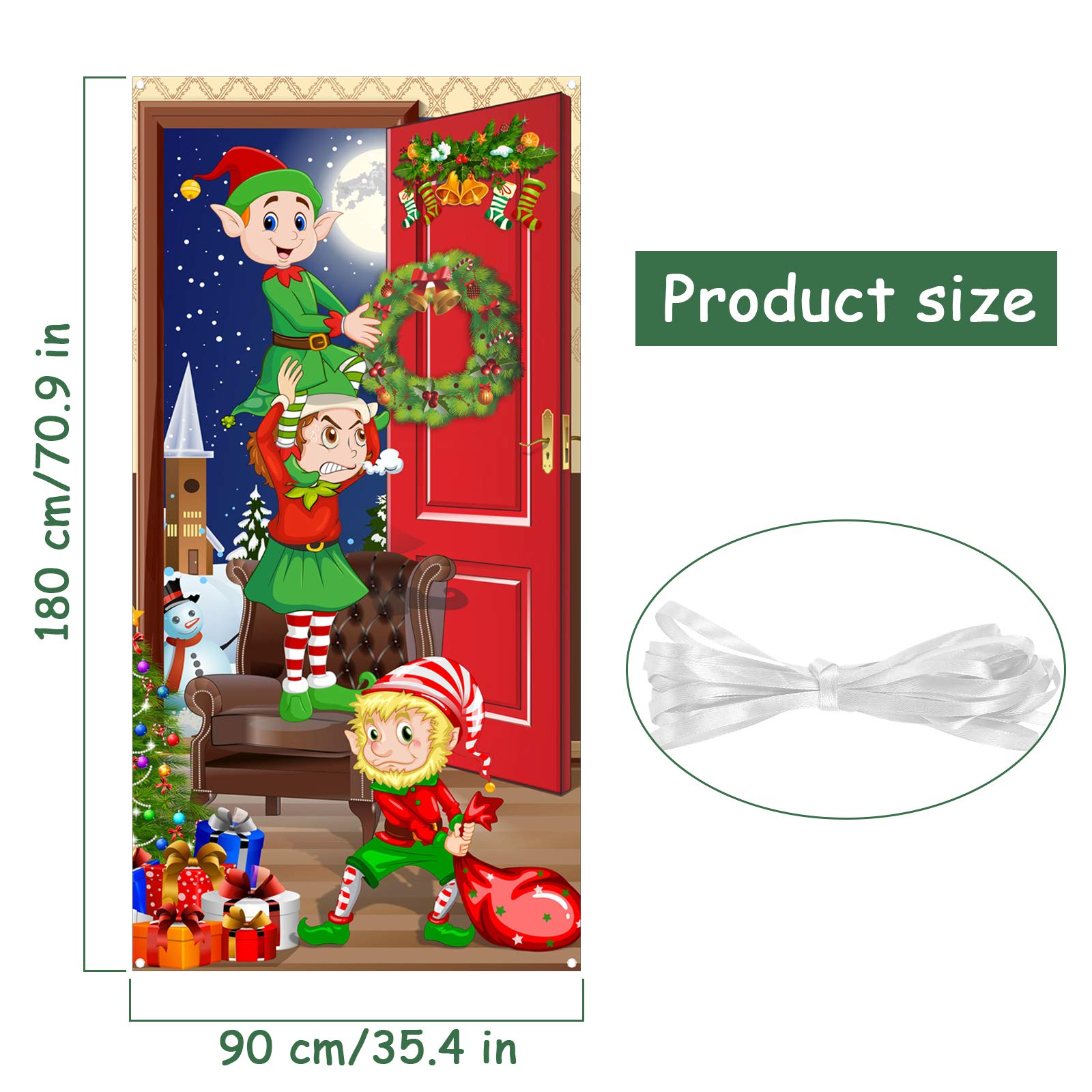 Funny Elves Fabric Door Backdrop - Santa Christmas Photo Booth Banner & Door Cover - 70.9 x 35.4 Inch - Perfect for Holiday Parties, Family Photos & Festive Decorations