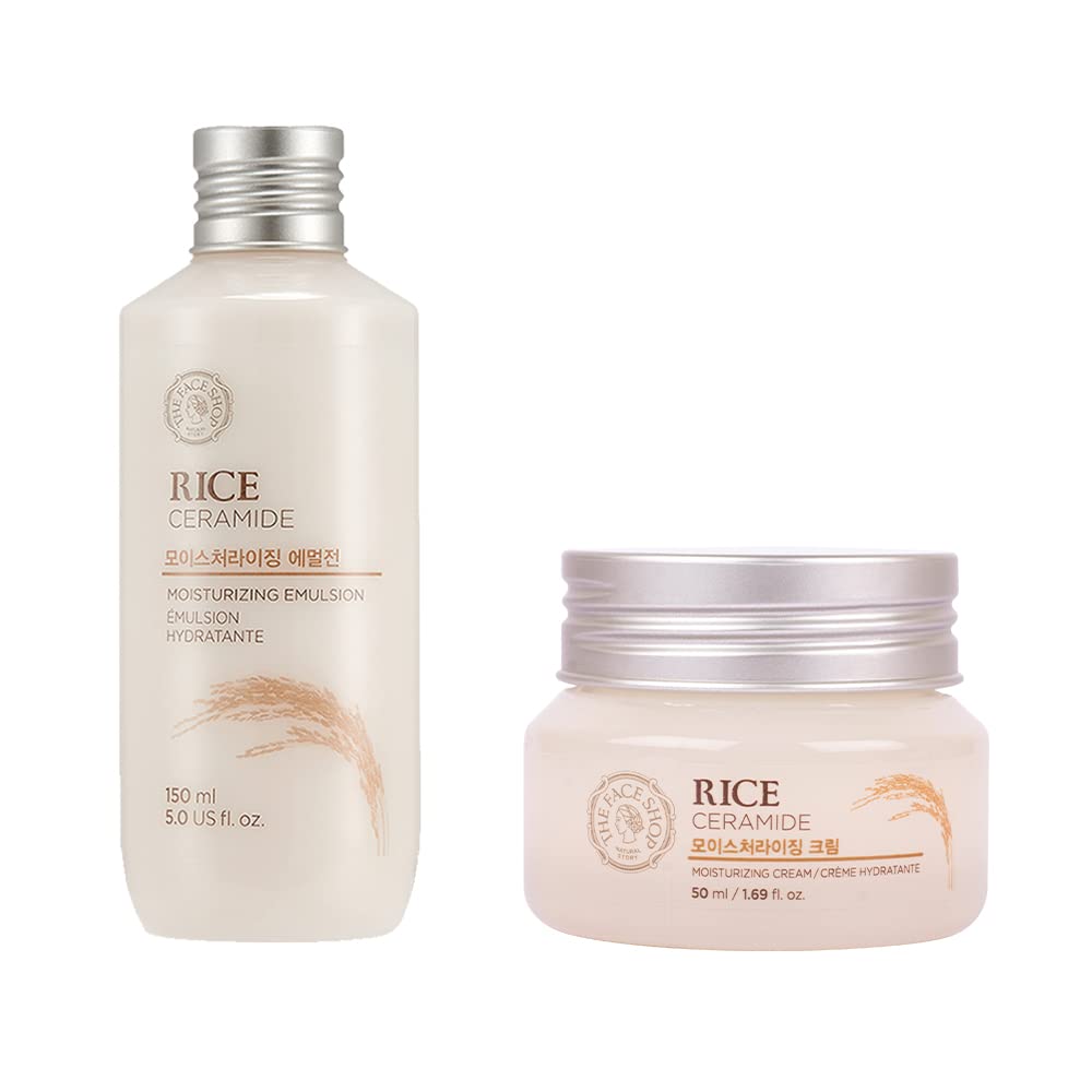 The Face Shop Rice Ceramide Intense Moisturizing Combo - Brightening Rice Extracts & Hydrating Ceramide for Smooth Skin | Daily Skincare Routine for Dry & Dull Skin