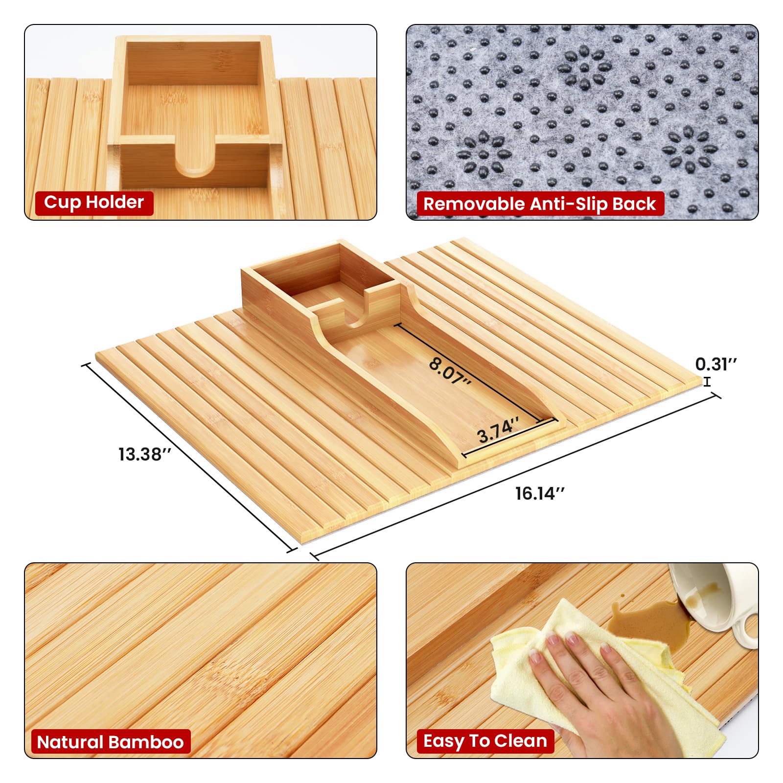 Foldable Natural Bamboo Couch Cup Holder - Anti-Slip Sofa Drink Holder & Arm Tray for Eating, Drinking, Snacks, Remote Control | Perfect for Movie Nights, Gaming, and Relaxing on the Couch