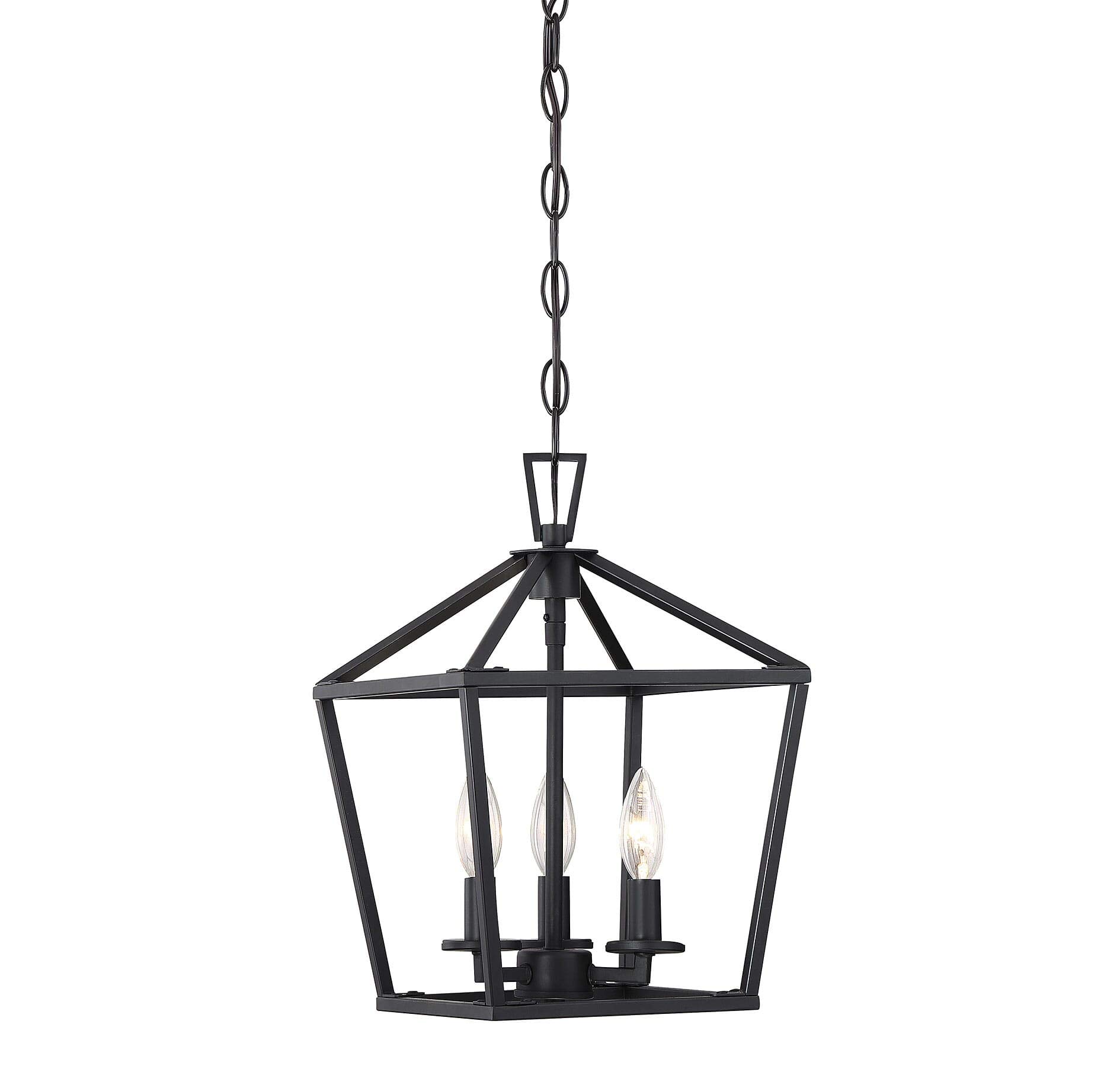 Vintage Black Iron Cage Pendant Light - Modern Farmhouse Style Lantern for Foyer, Kitchen Island, Dining Room - Uses 3 E12 Bulbs (60W Max, Bulbs Not Included) - Perfect for Rustic Home Decor & Entryway Lighting