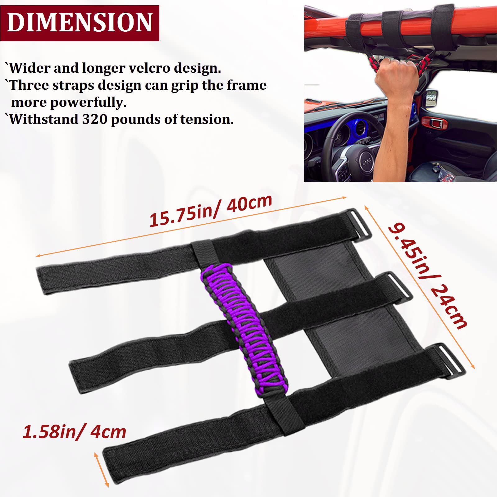 US Flag Roll Bar Grab Handle for Jeep Wrangler YJ TJ JK JKU JL JLU & Gladiator JT (1955-2023) - Purple 4-Piece Set | Durable Off-Road Accessories for Adventure & Style