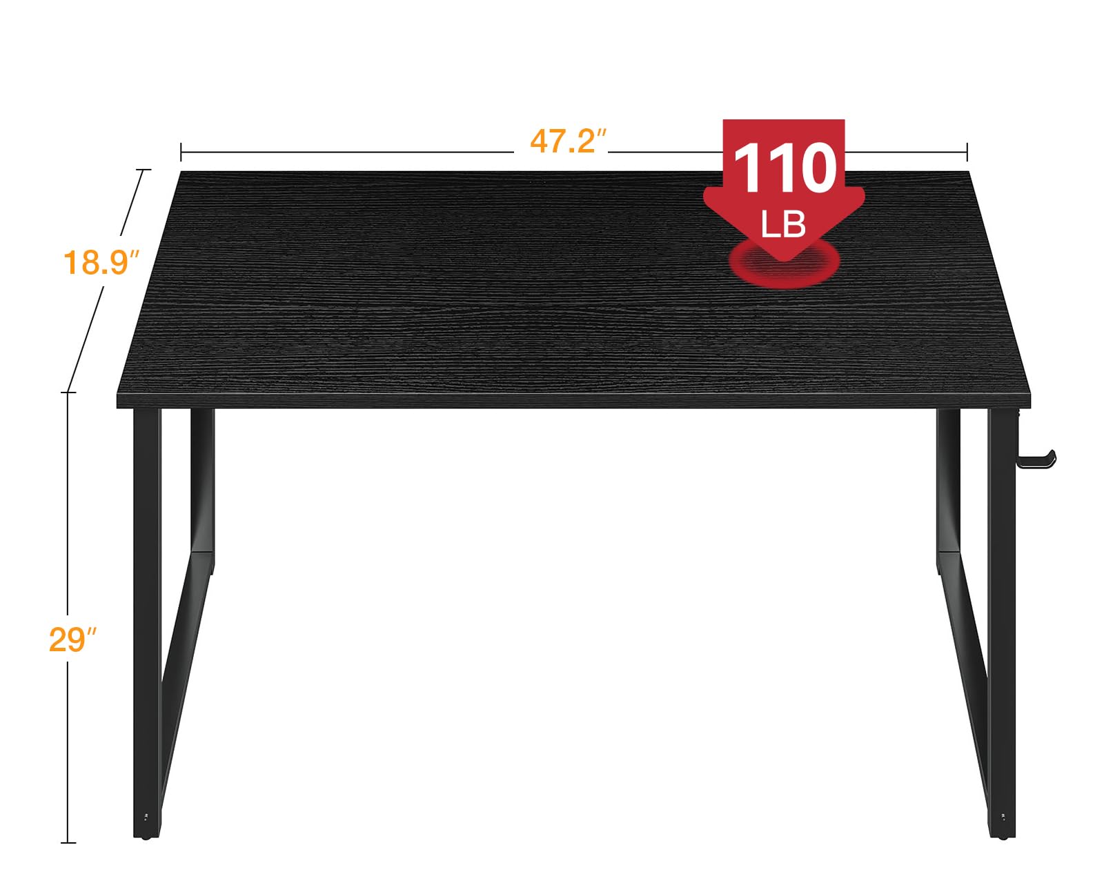 Casaottima 48 Inch Small Computer Desk for Home Office - Compact Writing Study Desk with Headphone Hooks, Modern Simple Design, Space Saving Black Workstation - Perfect for Small Spaces, Dorm Rooms & Home Office Setup