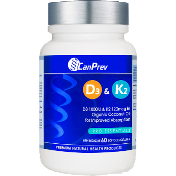 CanPrev D3 & K2 with Organic Coconut Oil - 60 Softgels for Bone Health & Immune Support - Perfect for Daily Supplementation & Wellness Routine