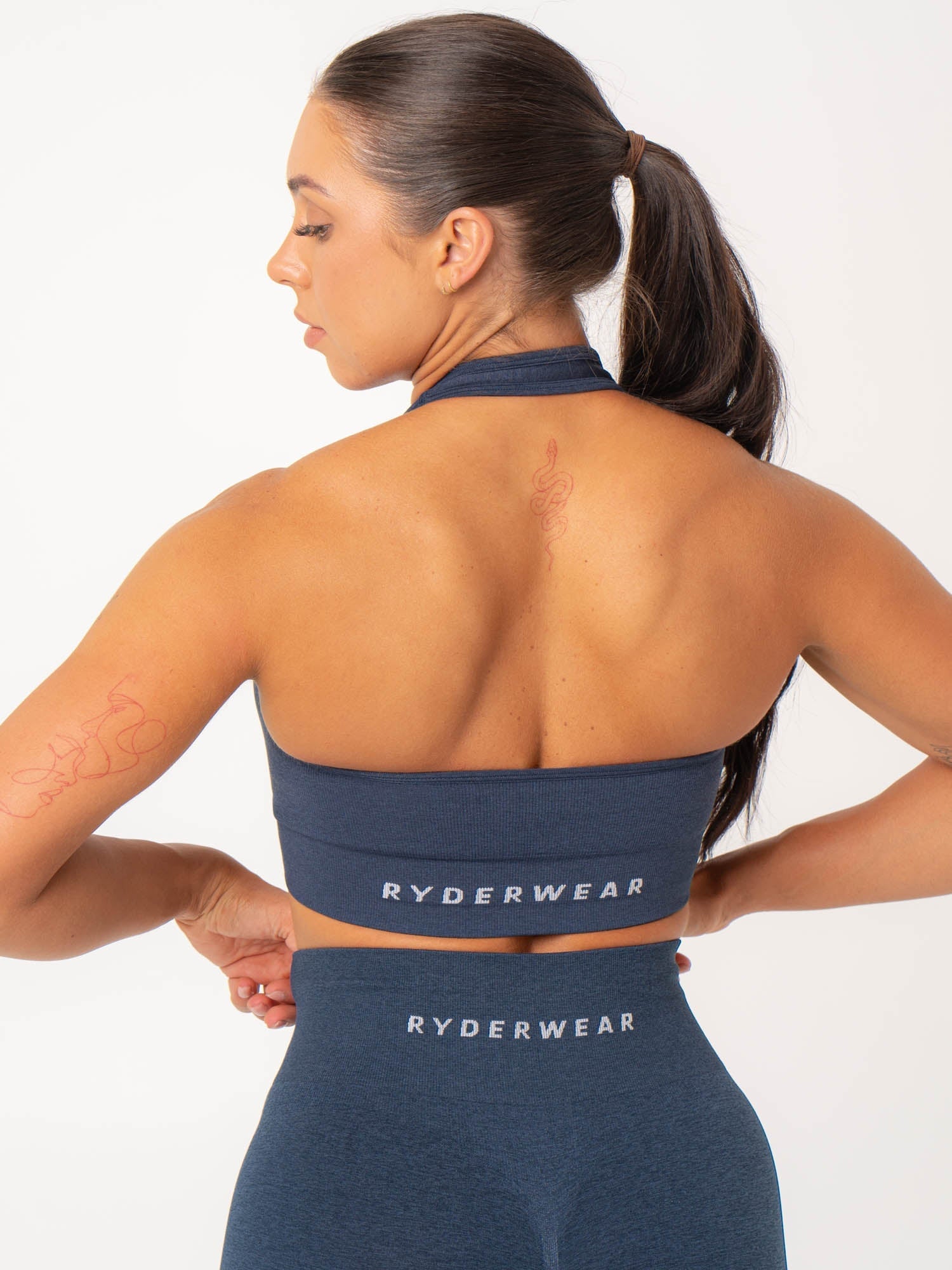 Contour Halter Bra - Supportive & Comfortable Women's Sports Bra in Navy Marl for Yoga, Running & Workout