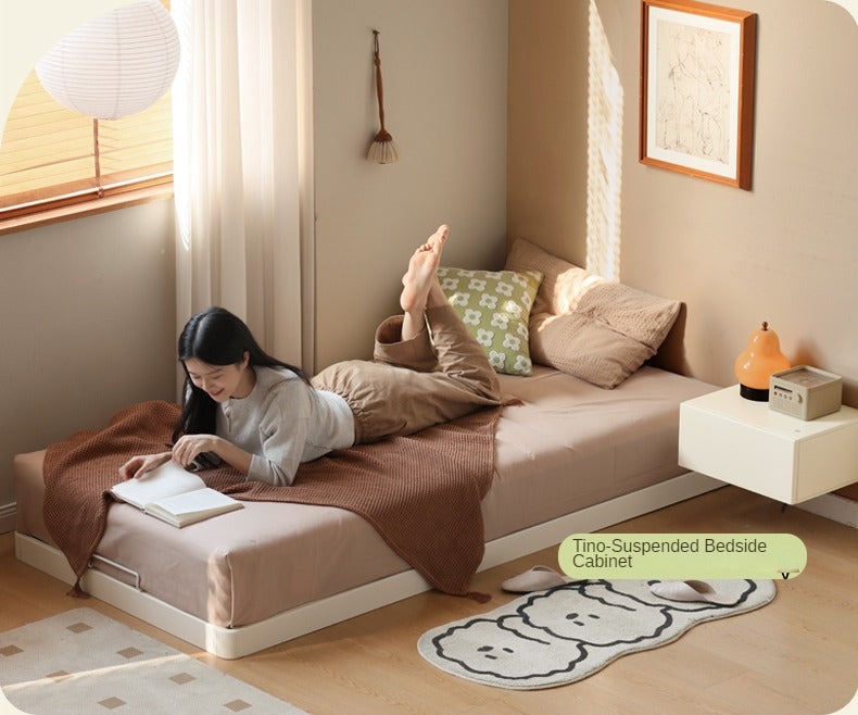 Birch Solid Wood Platform Bed - No Headboard Low Profile Floor Bed in Cream - Perfect for Minimalist Bedrooms, Small Spaces & Modern Home Decor