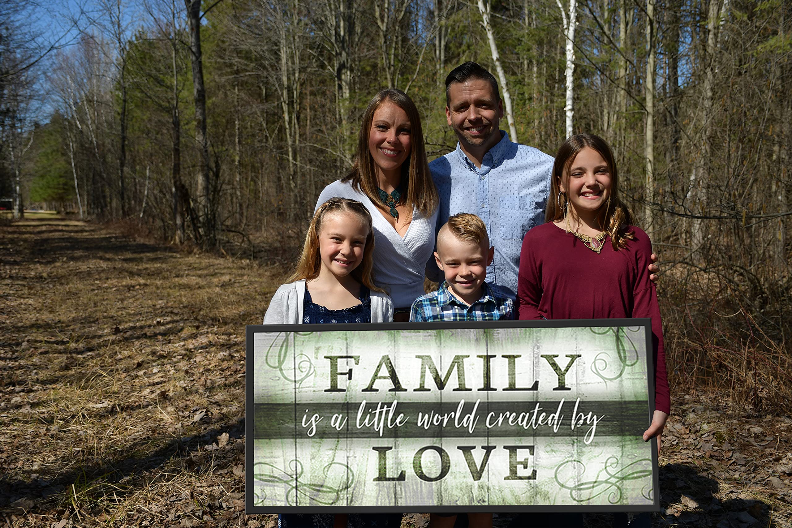Family Wall Art Decor - Farmhouse Canvas Sign for Living Room (Green, Black Frame 60x27) - Home & Gift