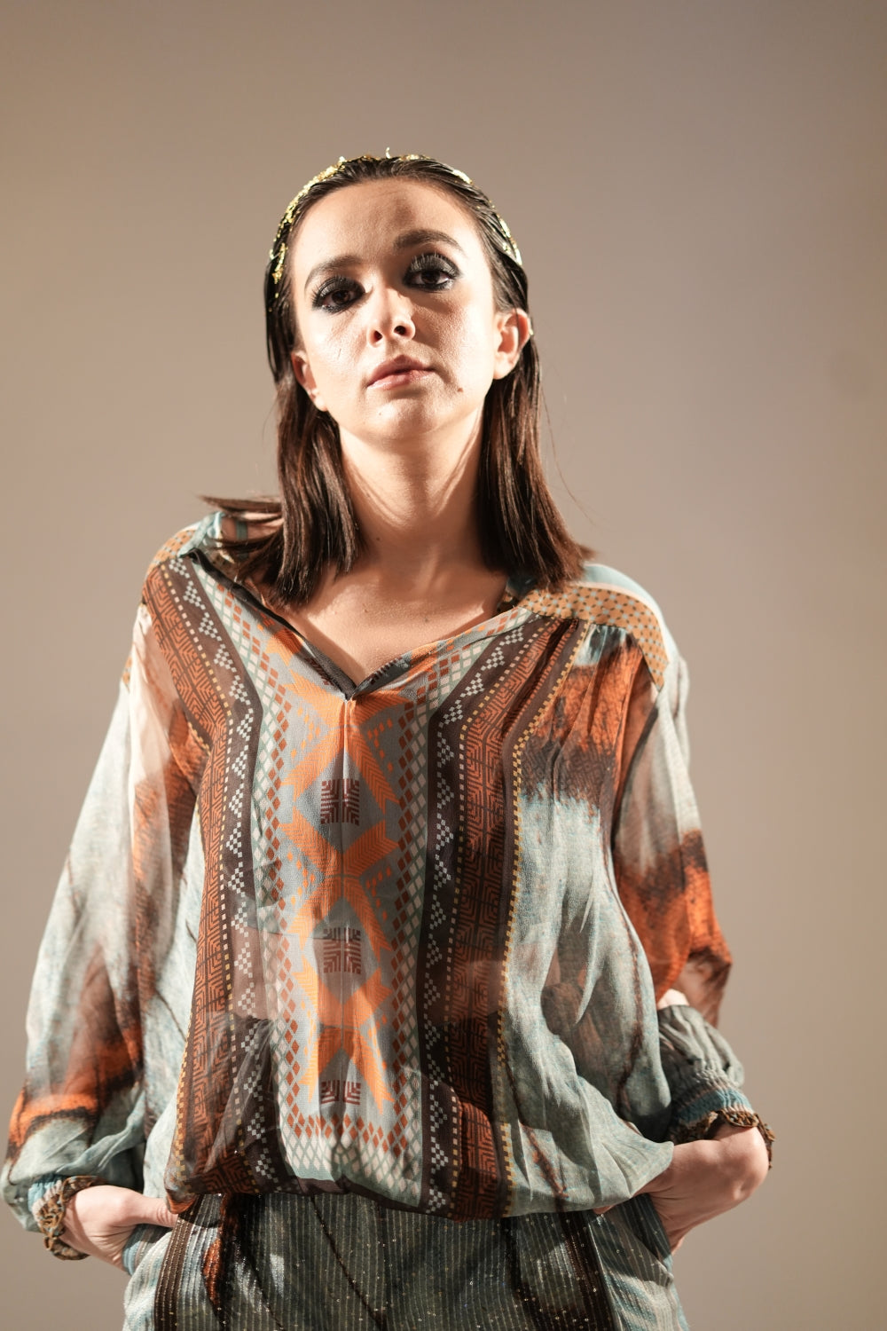 Powder Blue Butterfly Print Top for Women - Floral Summer Blouse for Casual Wear & Outdoor Activities