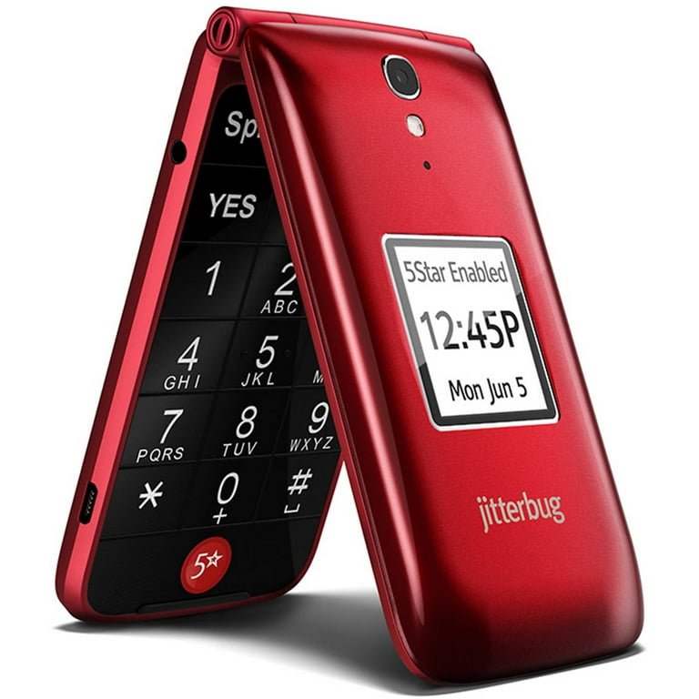 Jitterbug Flip Easy to Use Senior Cell Phone - Simple Big Button Mobile Phone with Hearing Aid Compatibility & Emergency SOS - Perfect for Elderly & Visually Impaired (Red) - Ideal for Home, Travel & Emergency Use