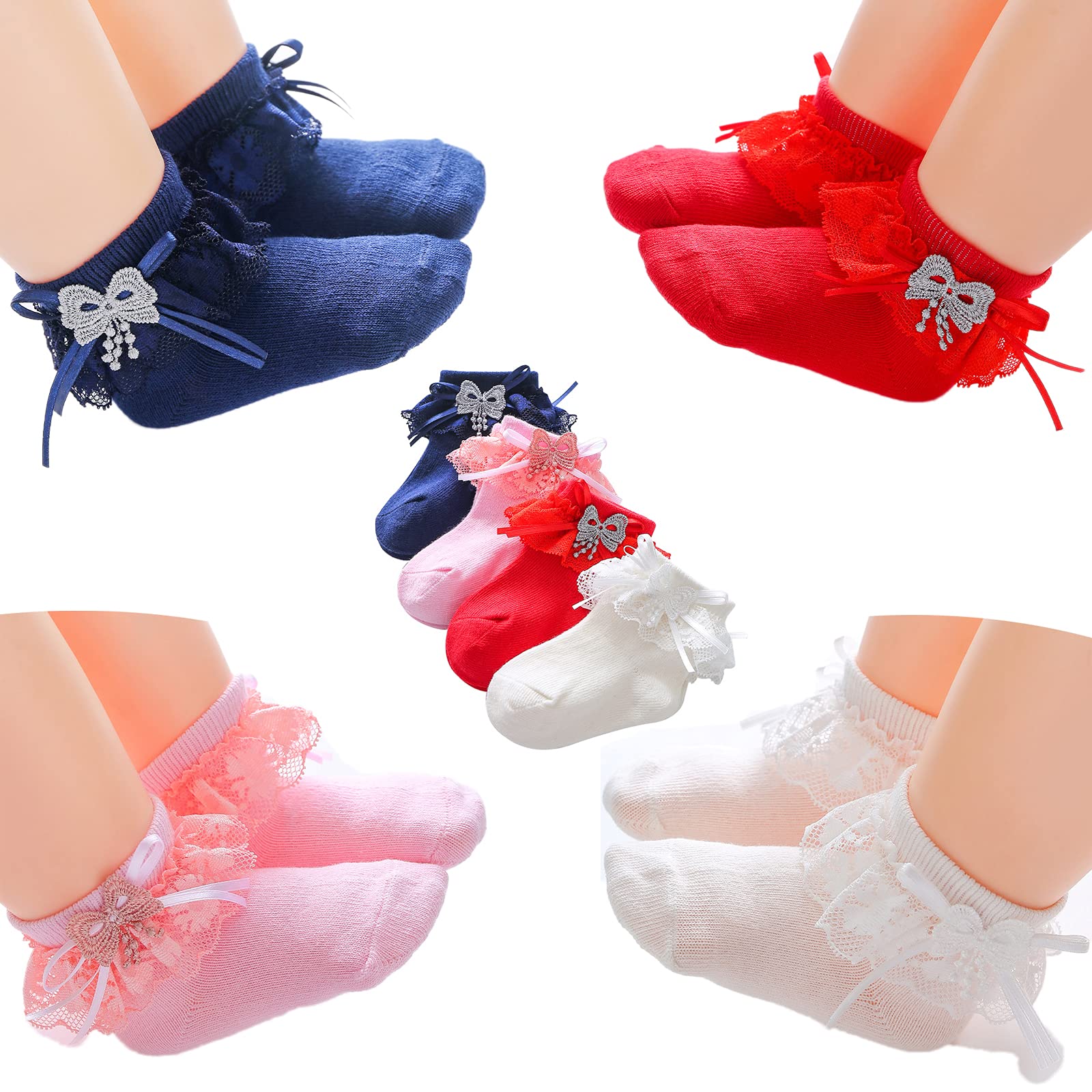 Baby Girl Lace Socks - Princess Style Dress Socks for Newborn, Infant & Toddlers | Soft Cotton Gift Set for Special Occasions & Photo Shoots