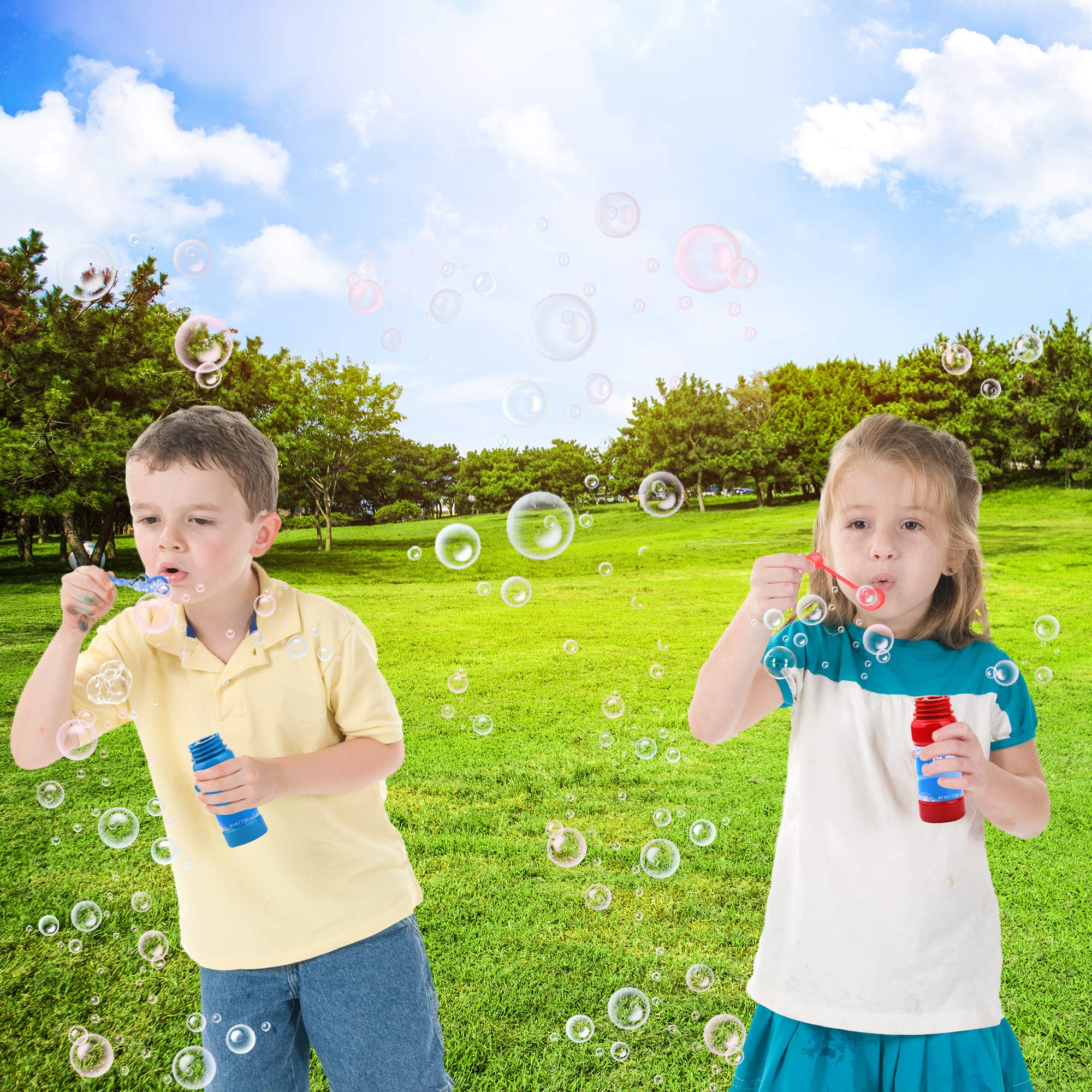BubblePlay Bubble Blower Bottles with Wands - 12 Pack 2oz Bubble Solution for Kids - Outdoor Summer Toys, Birthday Party Favors, Backyard Fun, Park Activities & Playtime Essentials (12 Pack)