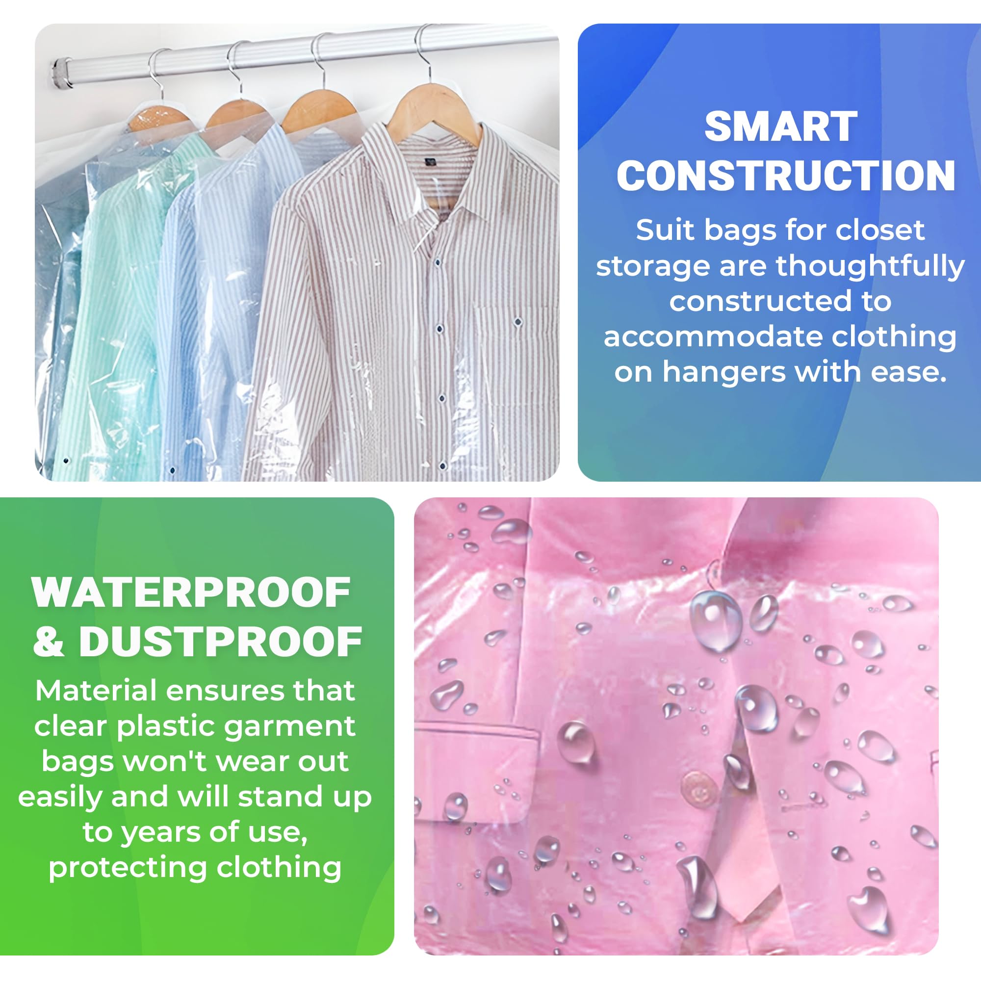420 Clear Plastic Garment Bags for Hanging Clothes - Roll with Hanger Holes, 21