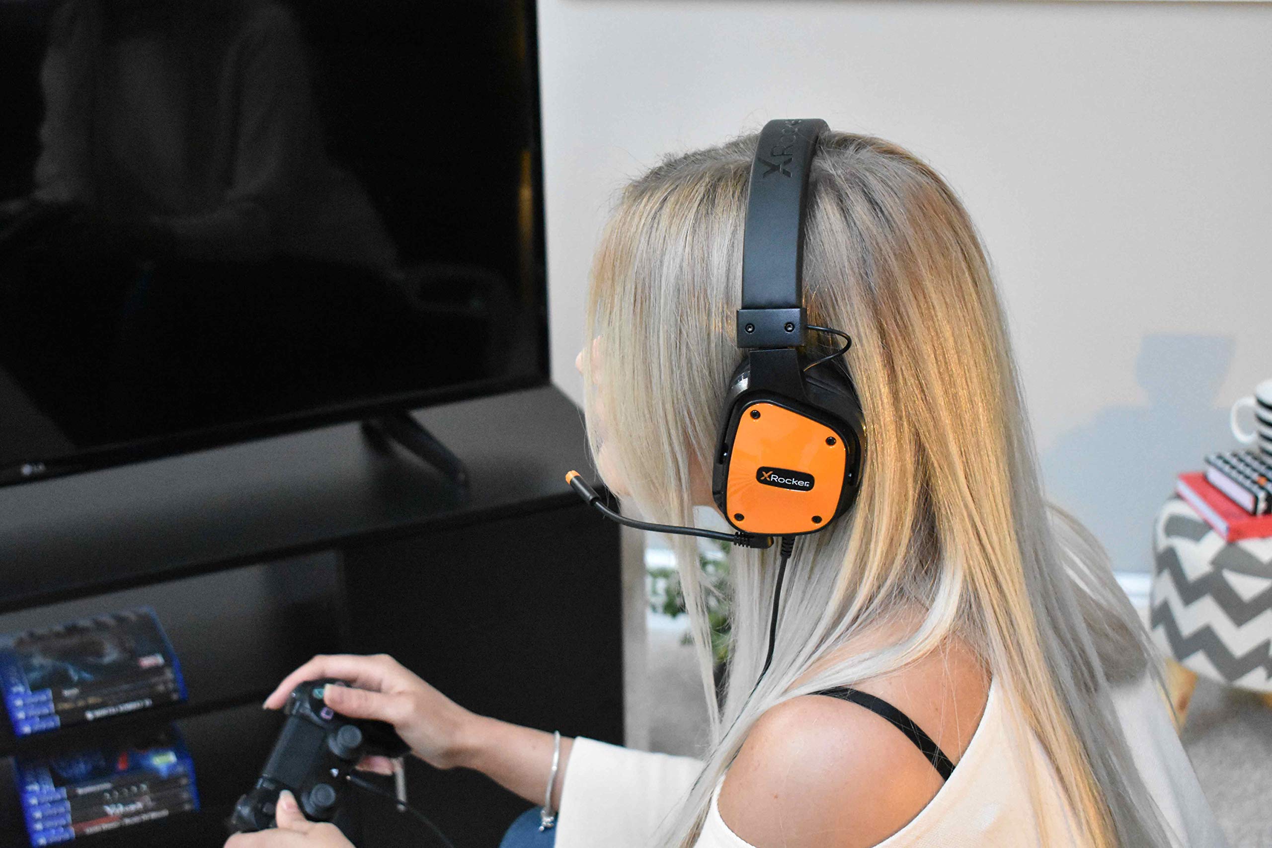 X Rocker Pro Gaming Headset with Microphone - Over-Ear Stereo Headphones for PC, PS5, Xbox & Streaming - Noise Cancelling & Comfortable Ear Cushions (Black/Orange) - Perfect for Esports, Live Streaming & Late-Night Gaming Sessions