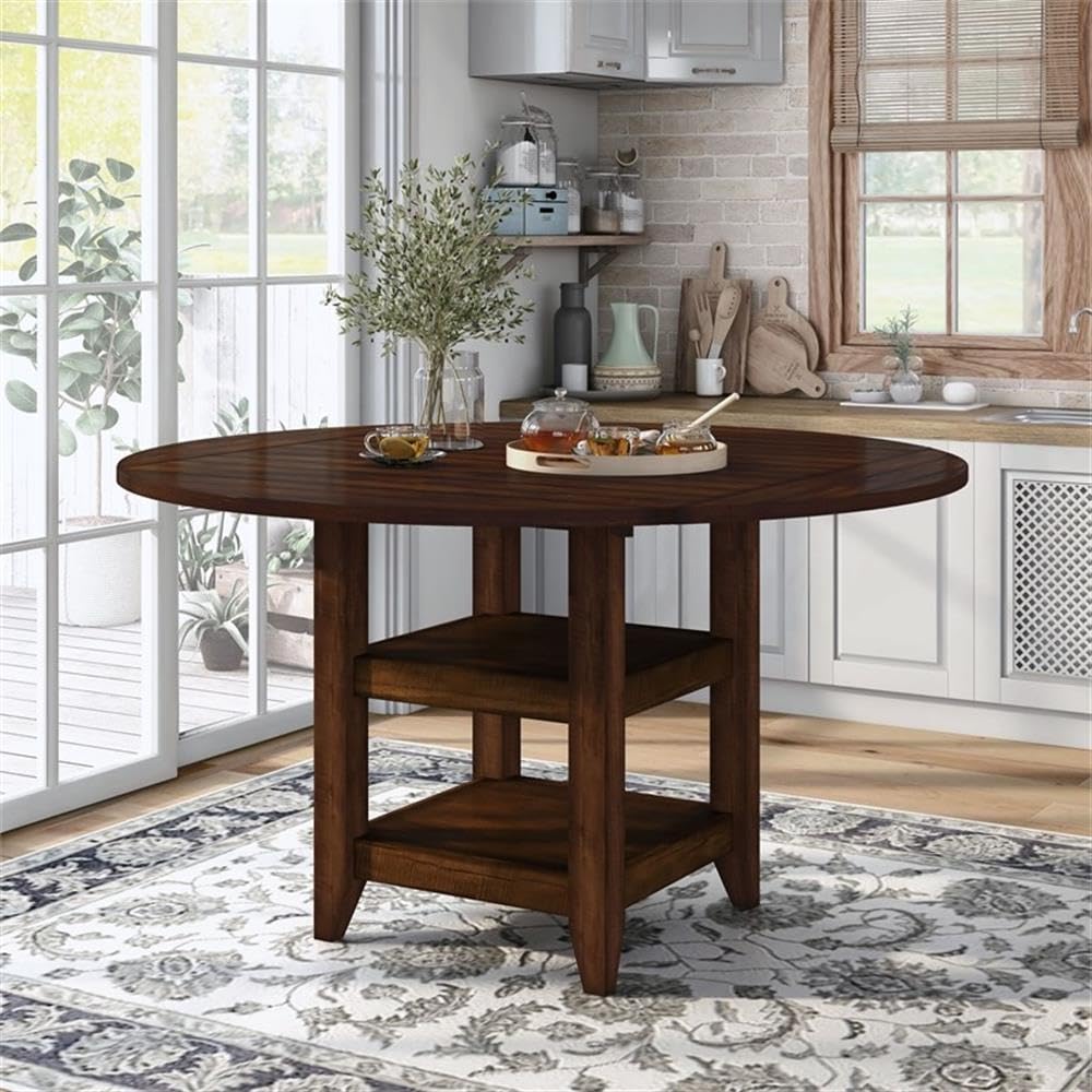 Furniture of America Nith Wood Drop-Leaf Counter Height Dining Table - Brown Cherry Finish - Perfect for Small Spaces, Breakfast Nooks & Kitchen Extensions