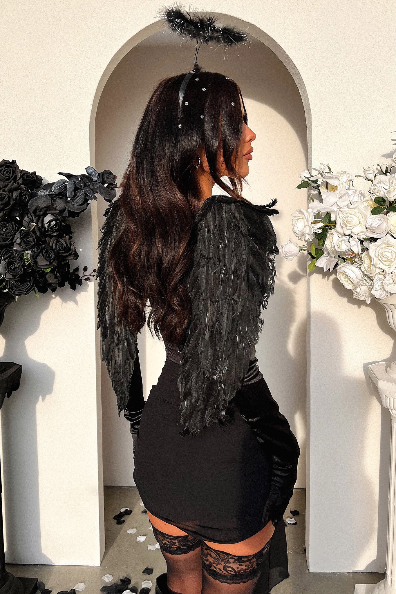 Black Ivy Satin Gloves for Women - Elegant Formal Evening Gloves for Weddings, Prom, and Special Occasions