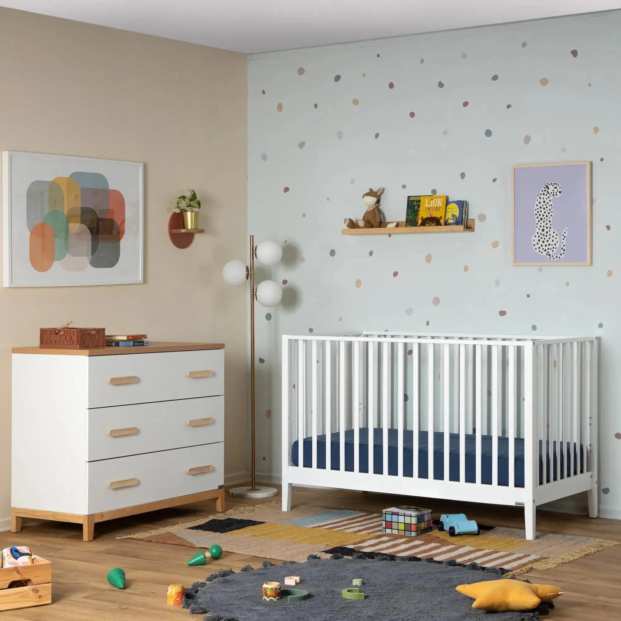 Dadada Lala Little 3-Drawer Dresser for Nursery - White & Red Oak Wood Baby Changing Table with Storage | Perfect for Kids Bedroom, Daycare & Nursery Organization