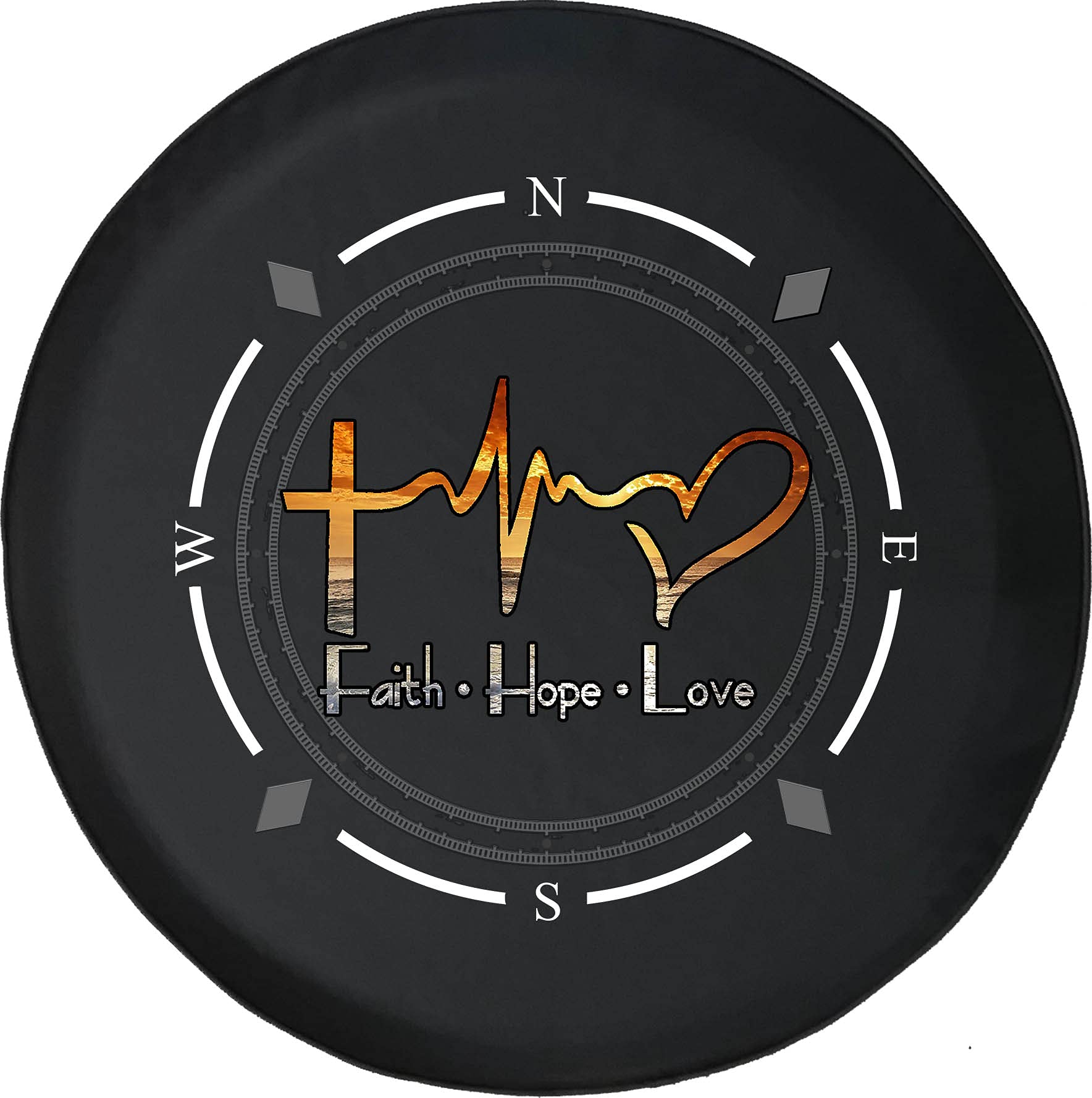 American Unlimited Spare Tire Cover with Compass Design - Faith Hope Love Wheel Cover for SUV, Trailer, RV Accessories | Universal Fit for Most Vehicles | Perfect for Road Trips & Outdoor Adventures