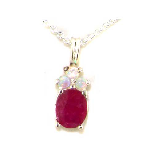 925 Sterling Silver Women's Pendant Necklace with Natural Ruby & Opal - Elegant Jewelry Gift for Birthday, Anniversary & Special Occasions