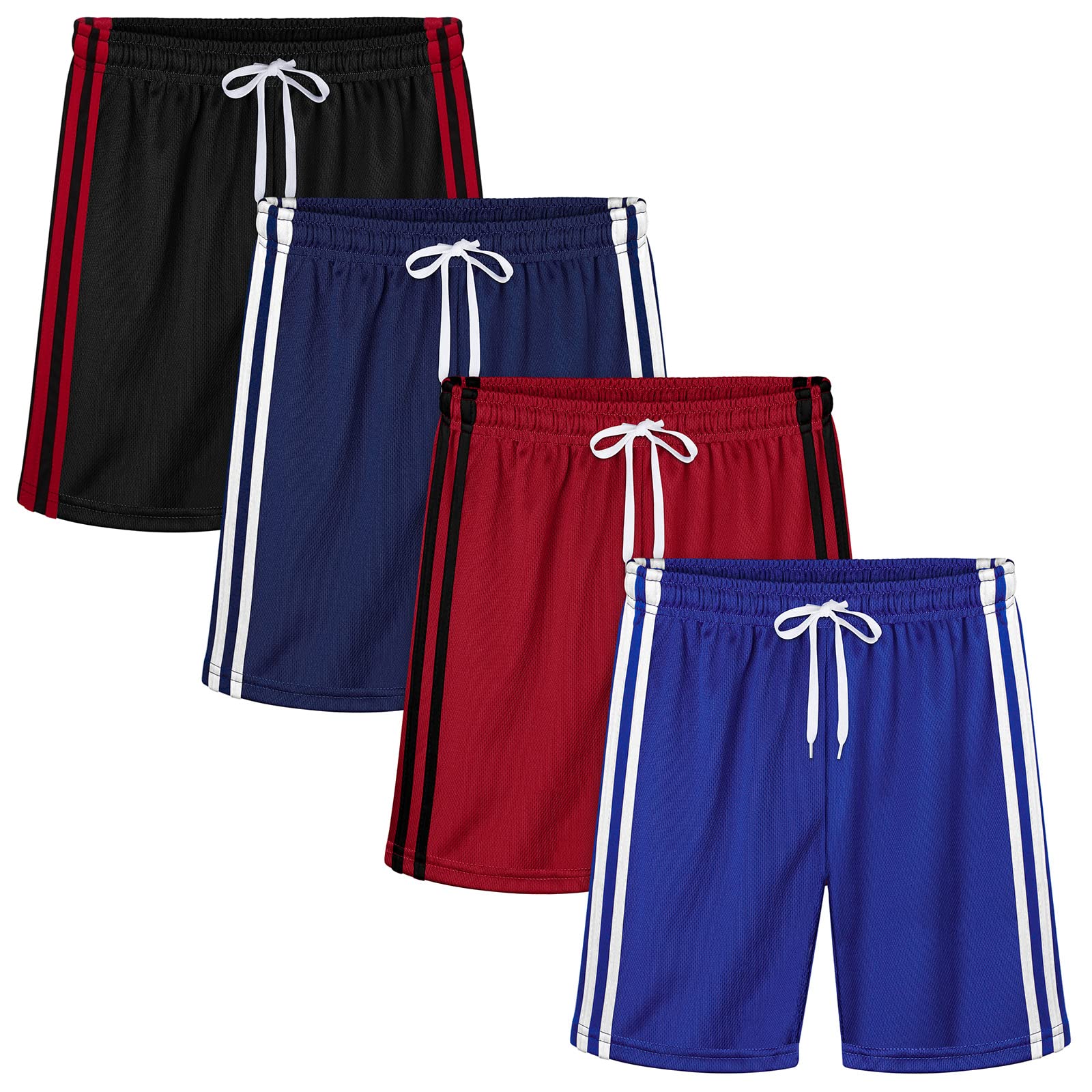 Resinta 4 Pack Boys' Quick Dry Mesh Athletic Shorts - Breathable Sports Running Shorts for Basketball, Gym & Outdoor Activities | Perfect for Summer Workouts & Active Play